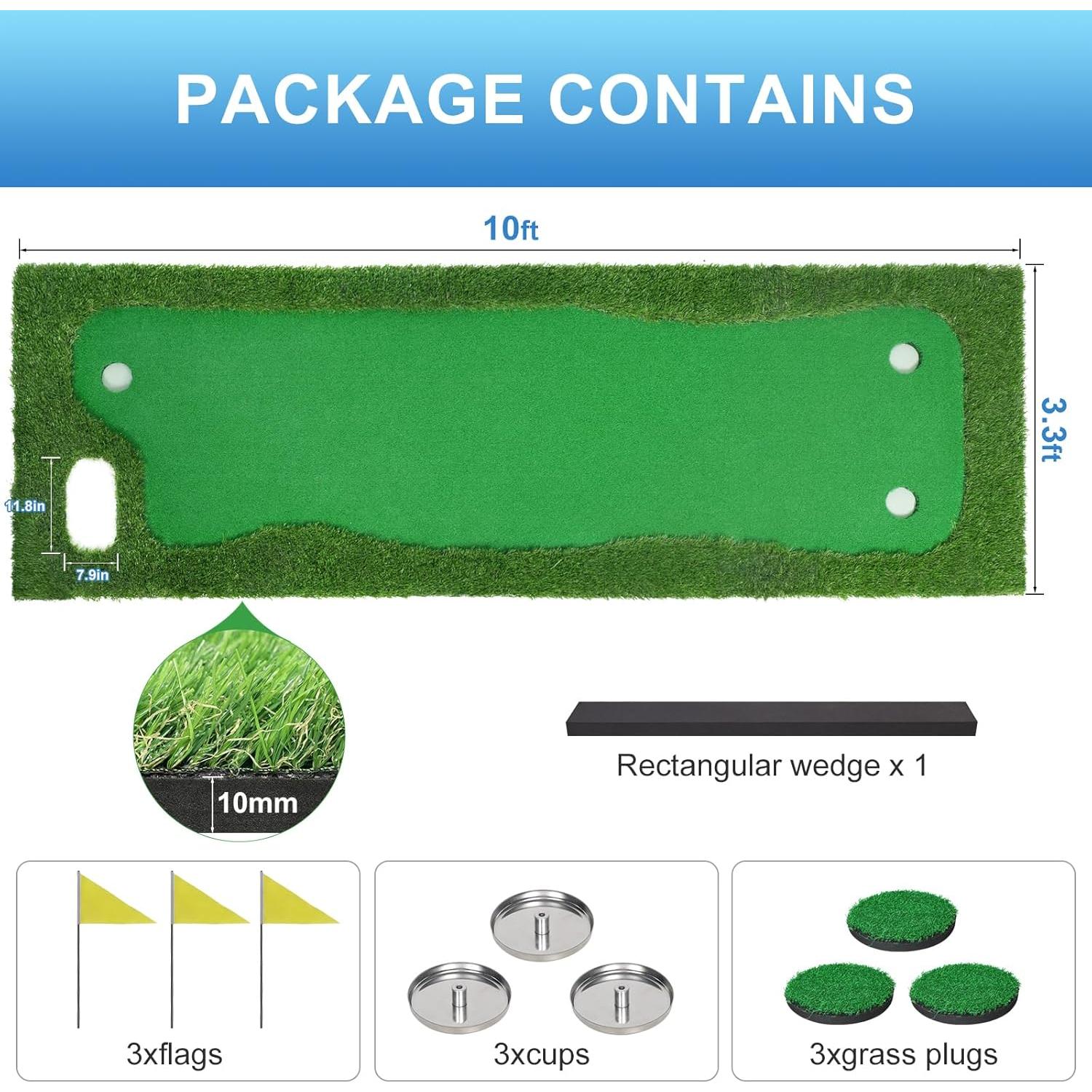 Campo de Golf Putt Interior Ponsonbay 1.01x3.05m con 3 Hoyos