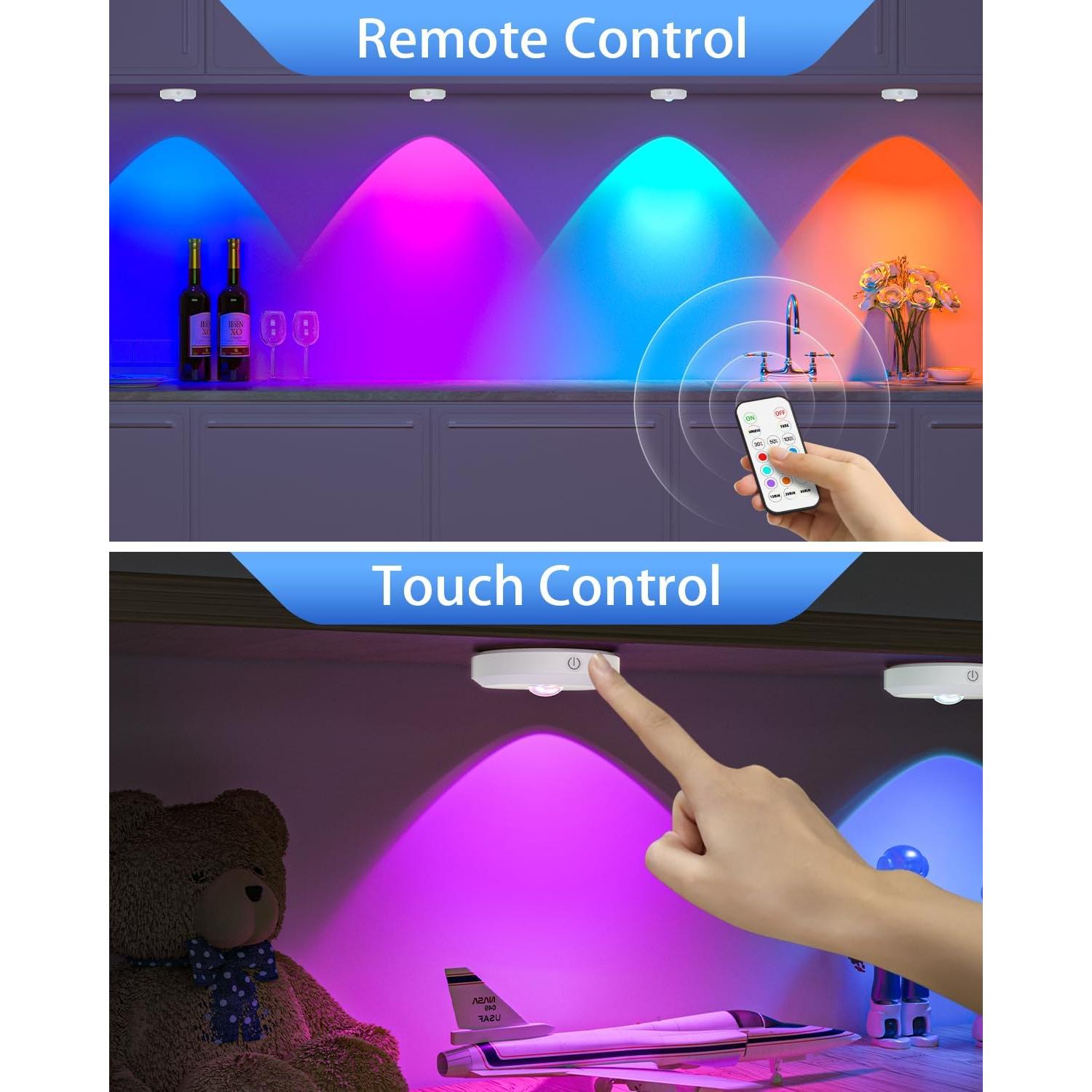 Luces Puck RGB WILLED Recargables con Control Remoto 6 Pzas