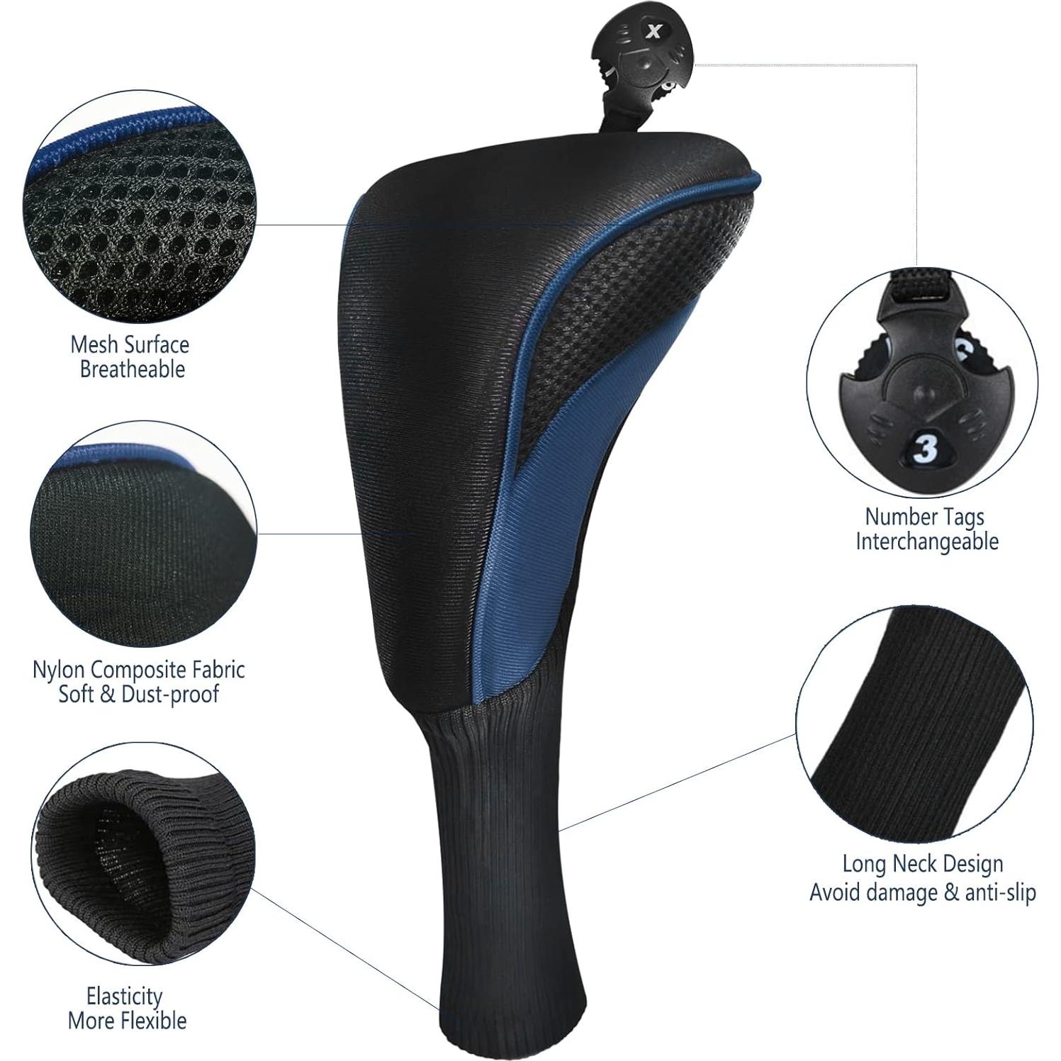 Cubiertas de Cabeza de Palos de Golf Lurexes 3 Piezas Cuello Largo