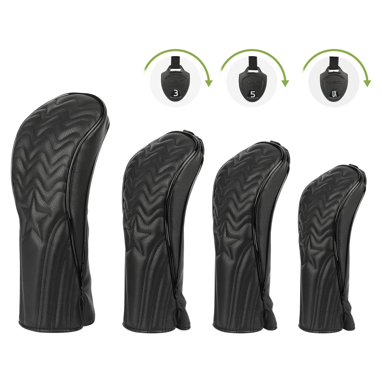 Cubiertas de Cabeza de Palos de Golf PONADA - 4 Piezas, Cuero PU