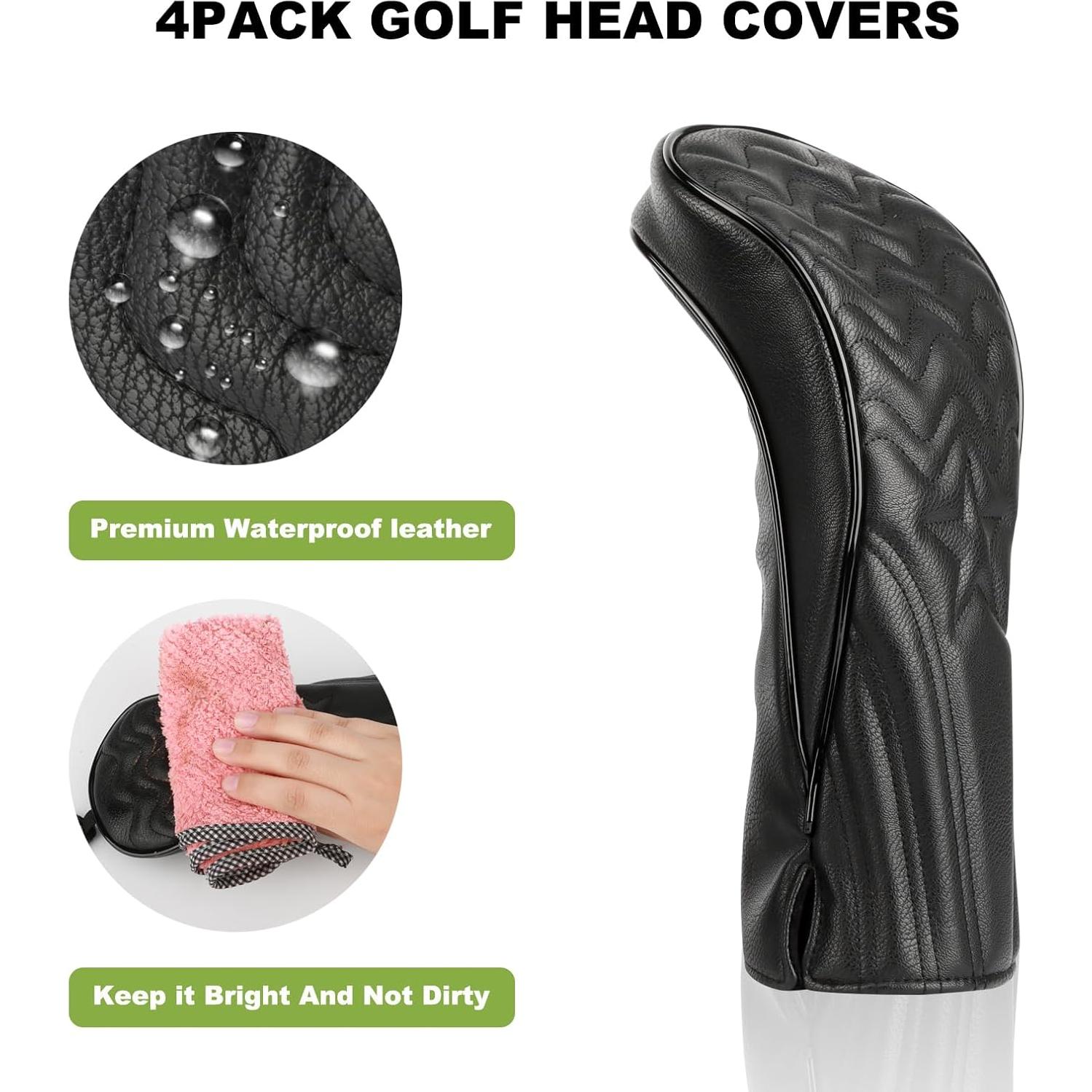 Cubiertas de Cabeza de Palos de Golf PONADA - 4 Piezas, Cuero PU