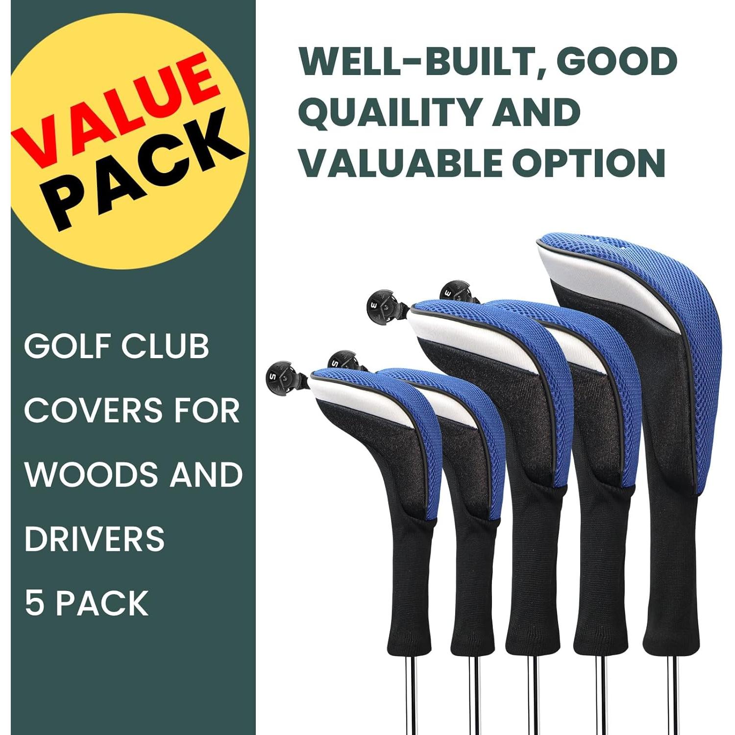 Fundas para Palos de Golf FINGER TEN Madera 5 Piezas Azul