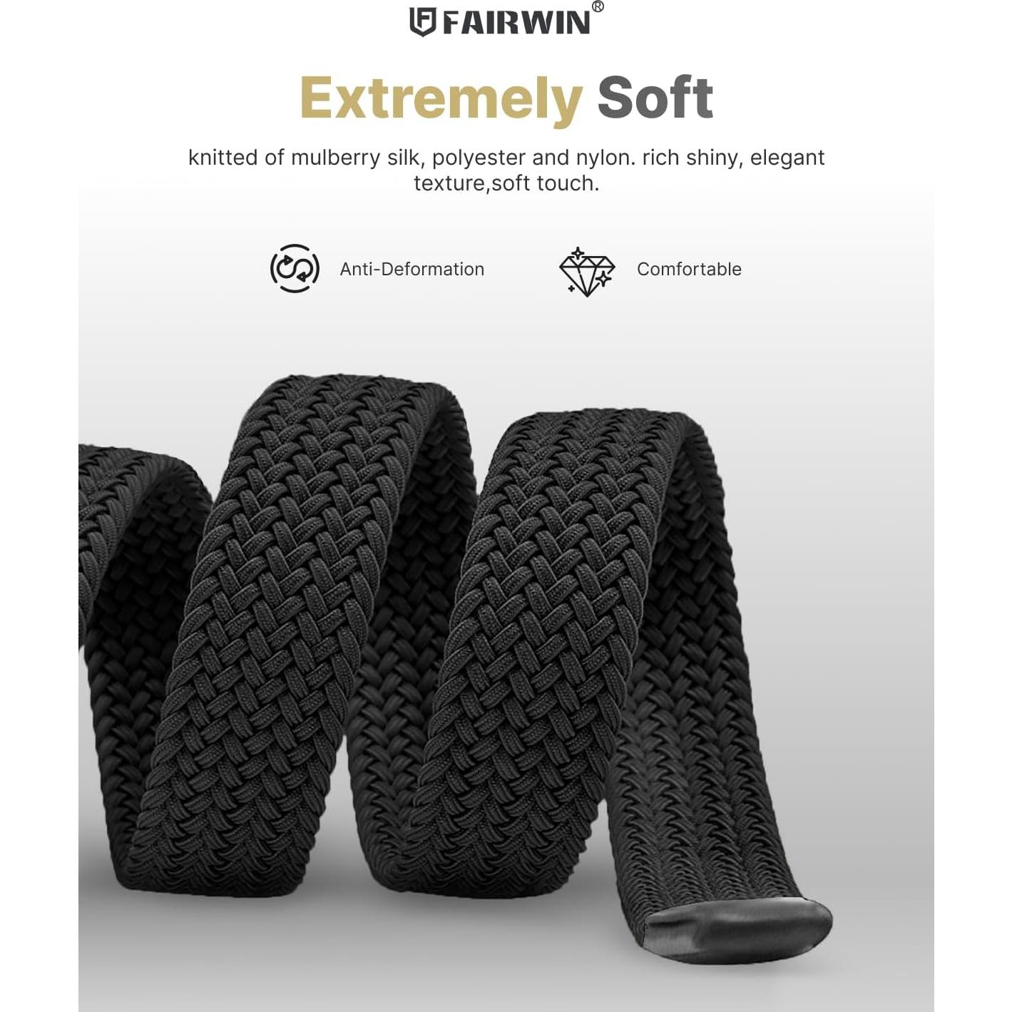 Cinturón de Golf Elástico Fairwin para Hombre 3.49 cm Negro