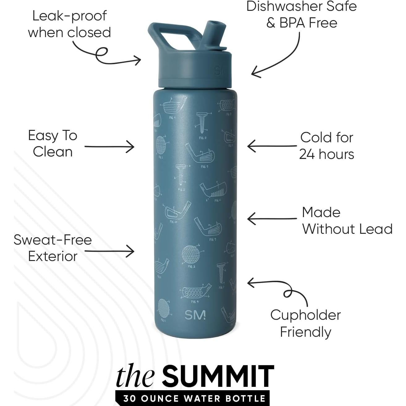 Botella de Agua Aislada Simple Modern 30oz Esquemas de Golf