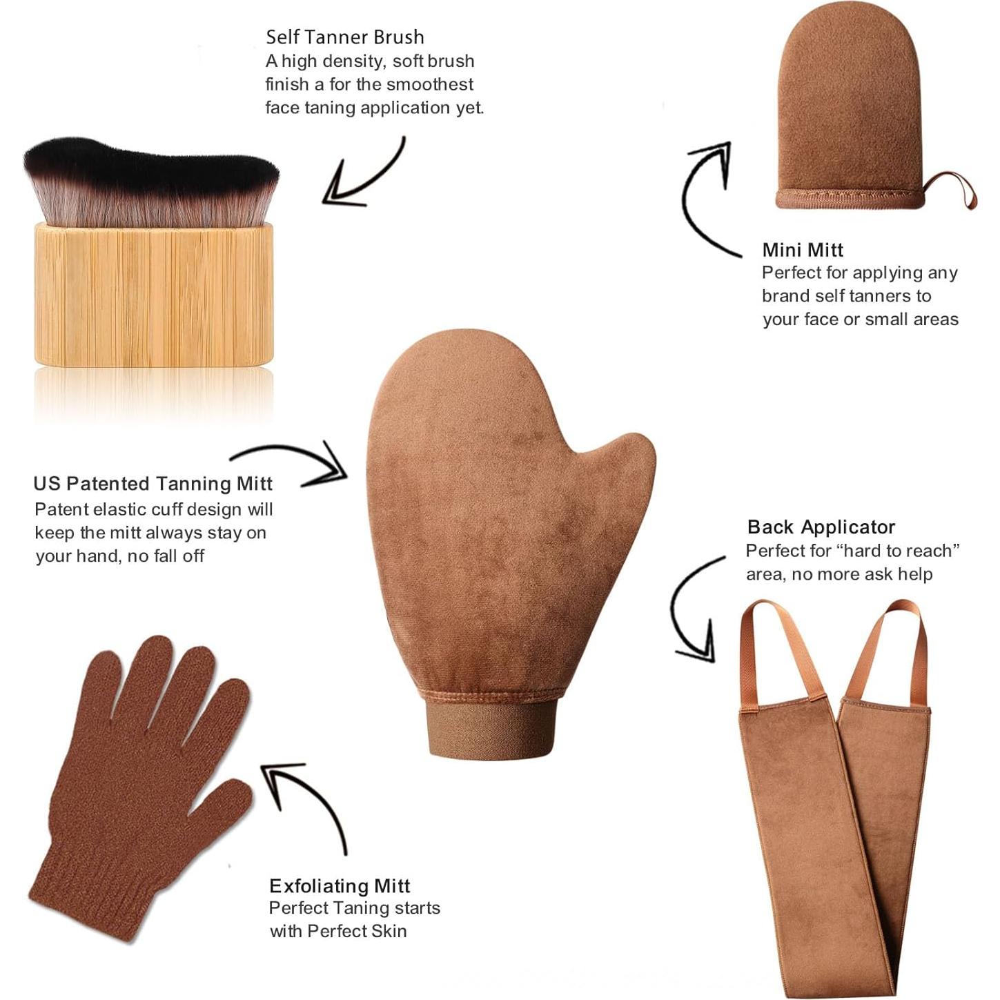 Kit 3 en 1 de Mitones de Autotanning KELILO - Aplicador y Brocha