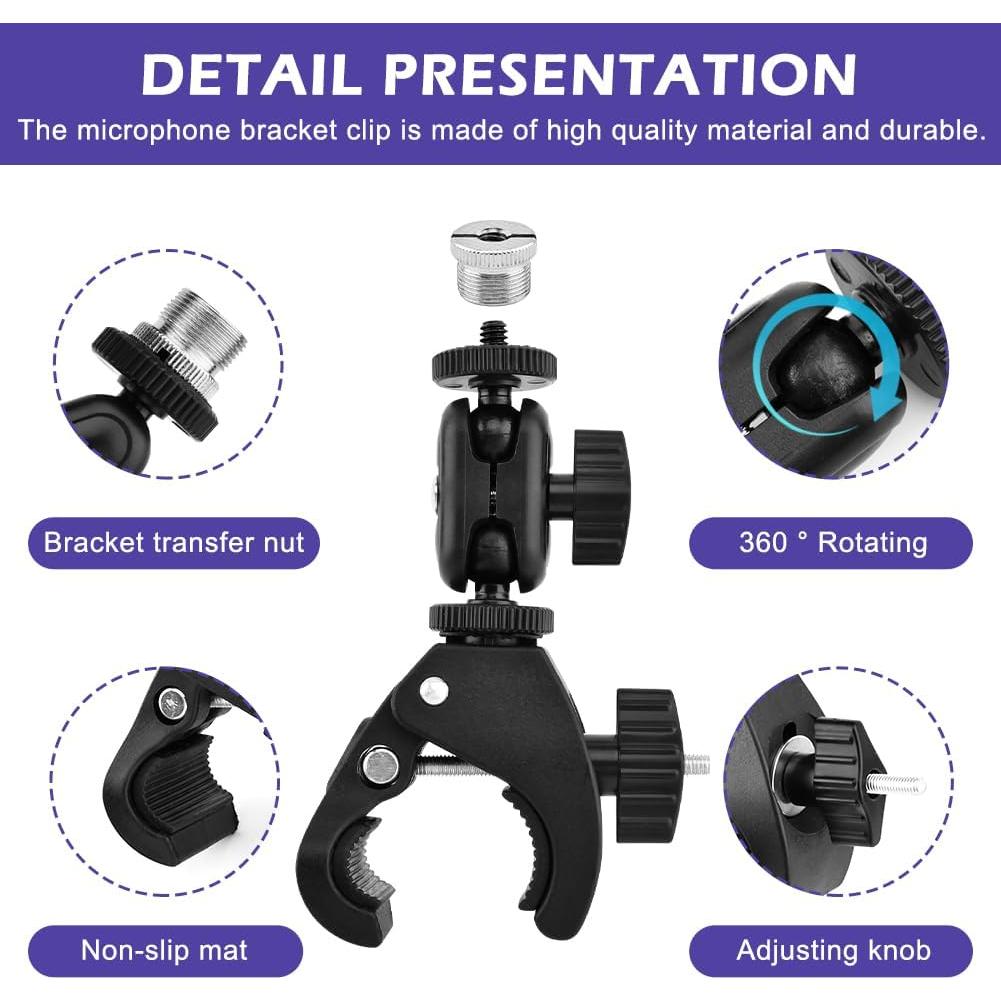 Pinza de Cangrejo Mic Loyanger, Soporte Ajustable 360° Negro