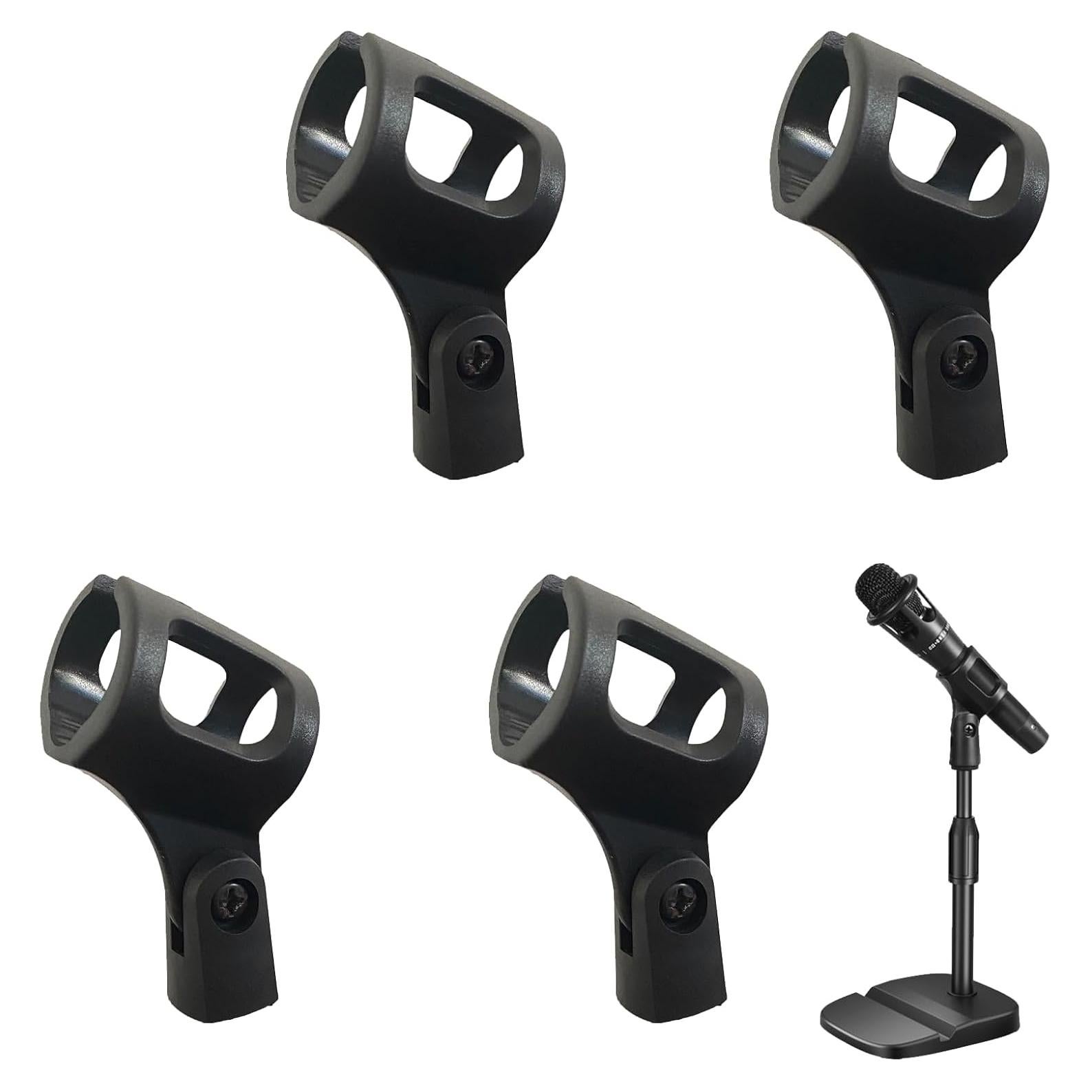 4 Clips de Micrófono Ajustables Negro ABS para Soporte