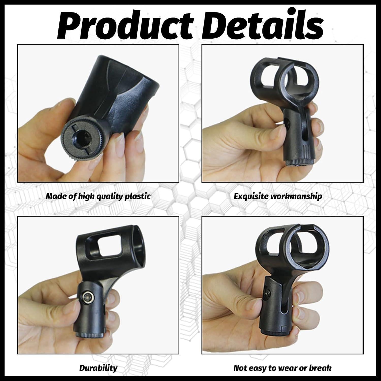 4 Clips de Micrófono Ajustables Negro ABS para Soporte