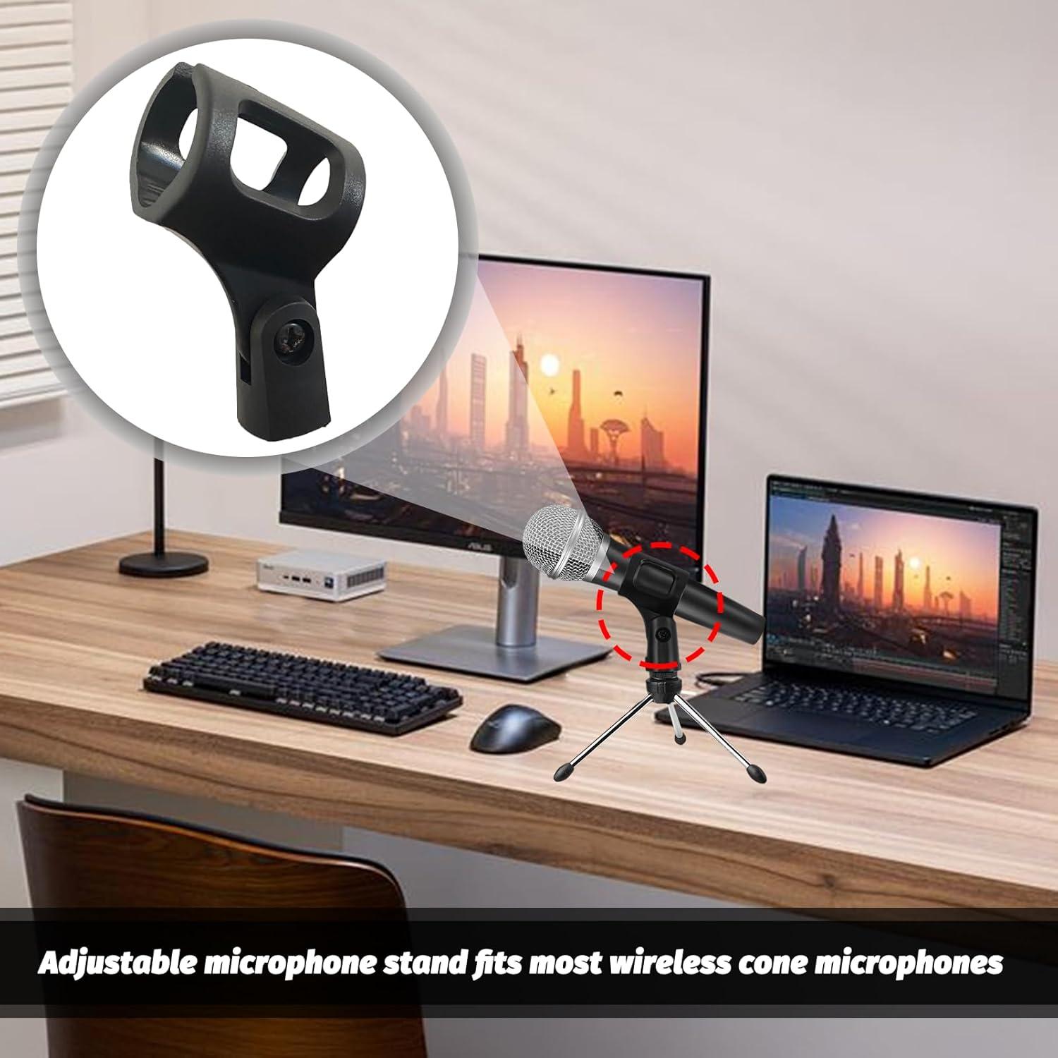 4 Clips de Micrófono Ajustables Negro ABS para Soporte