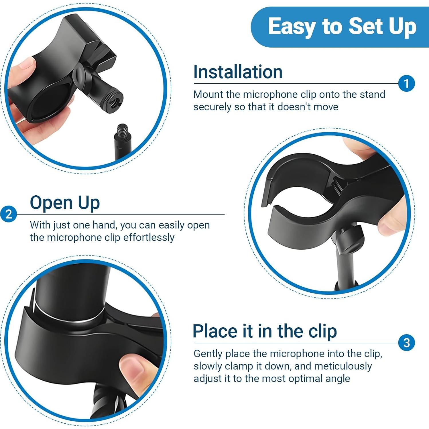 Paquete de 2 Clips de Micrófono Ajustables para Soporte