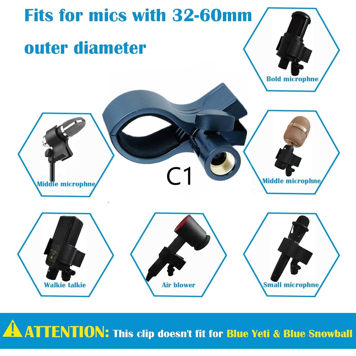 Clip de Micrófono Universal Ajustable C1+C2 - Soporte Metal