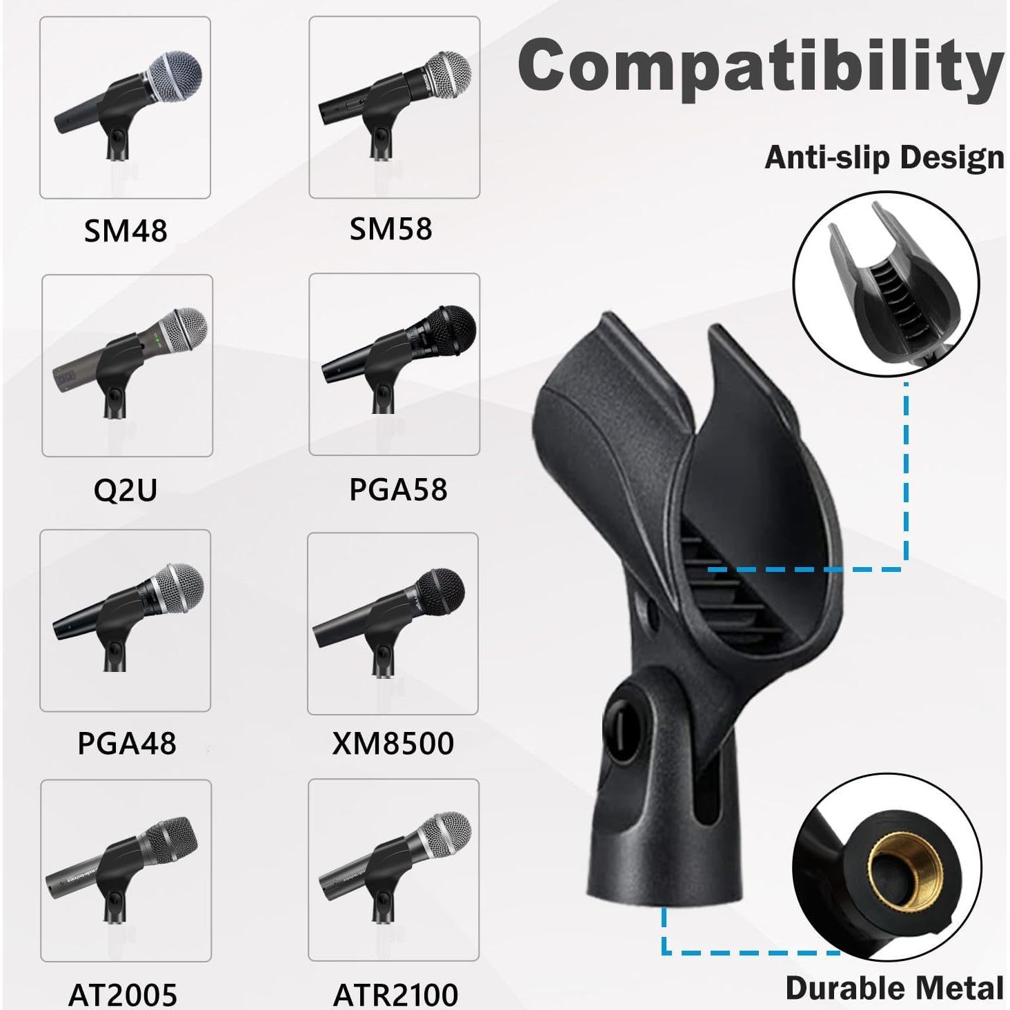 Soporte de Micrófono Universal Negro - Paquete de 4 Clips