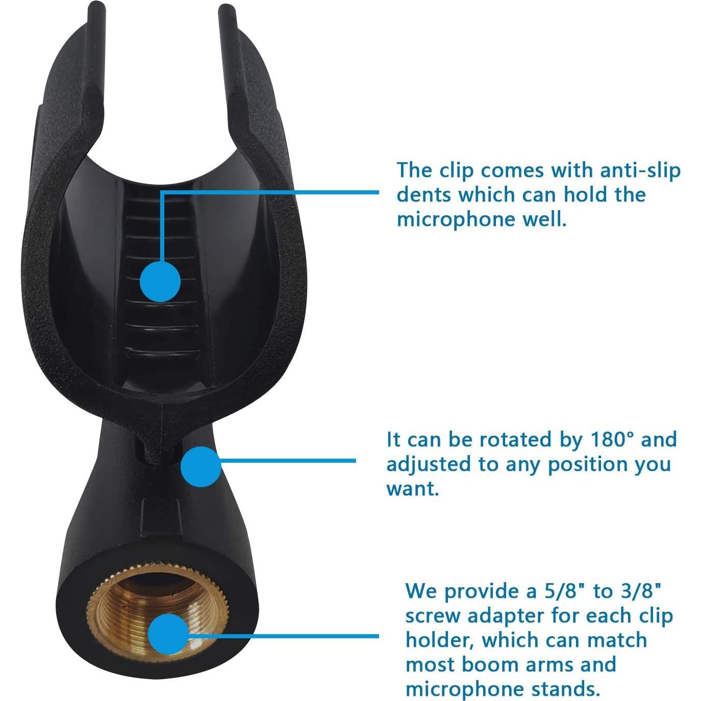 Soporte de Micrófono Universal Negro - Paquete de 4 Clips