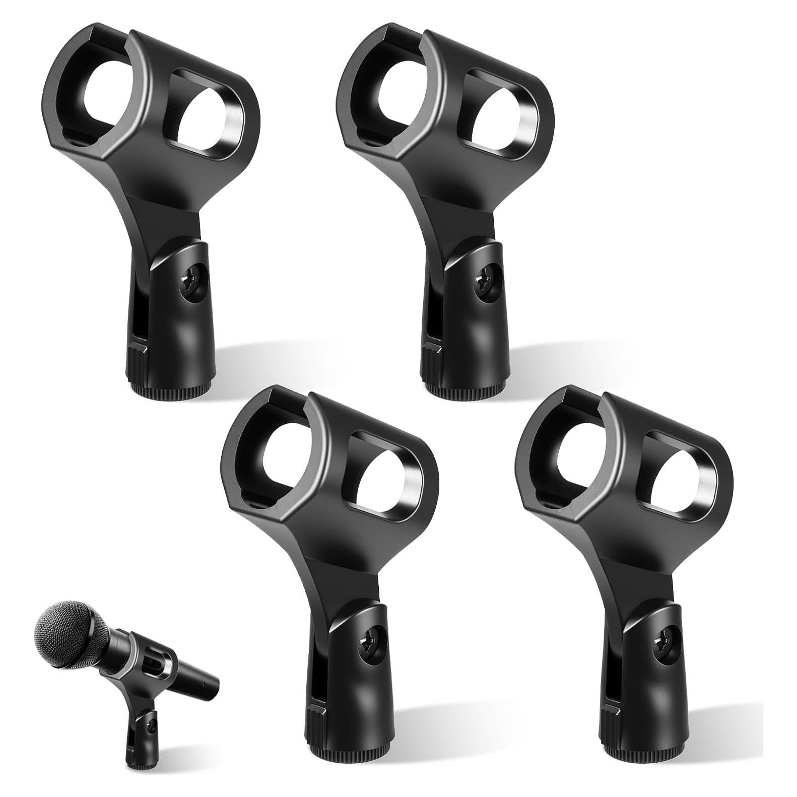 4 Clips de Micrófono Universal Ajustables ABS Negro 3/8"