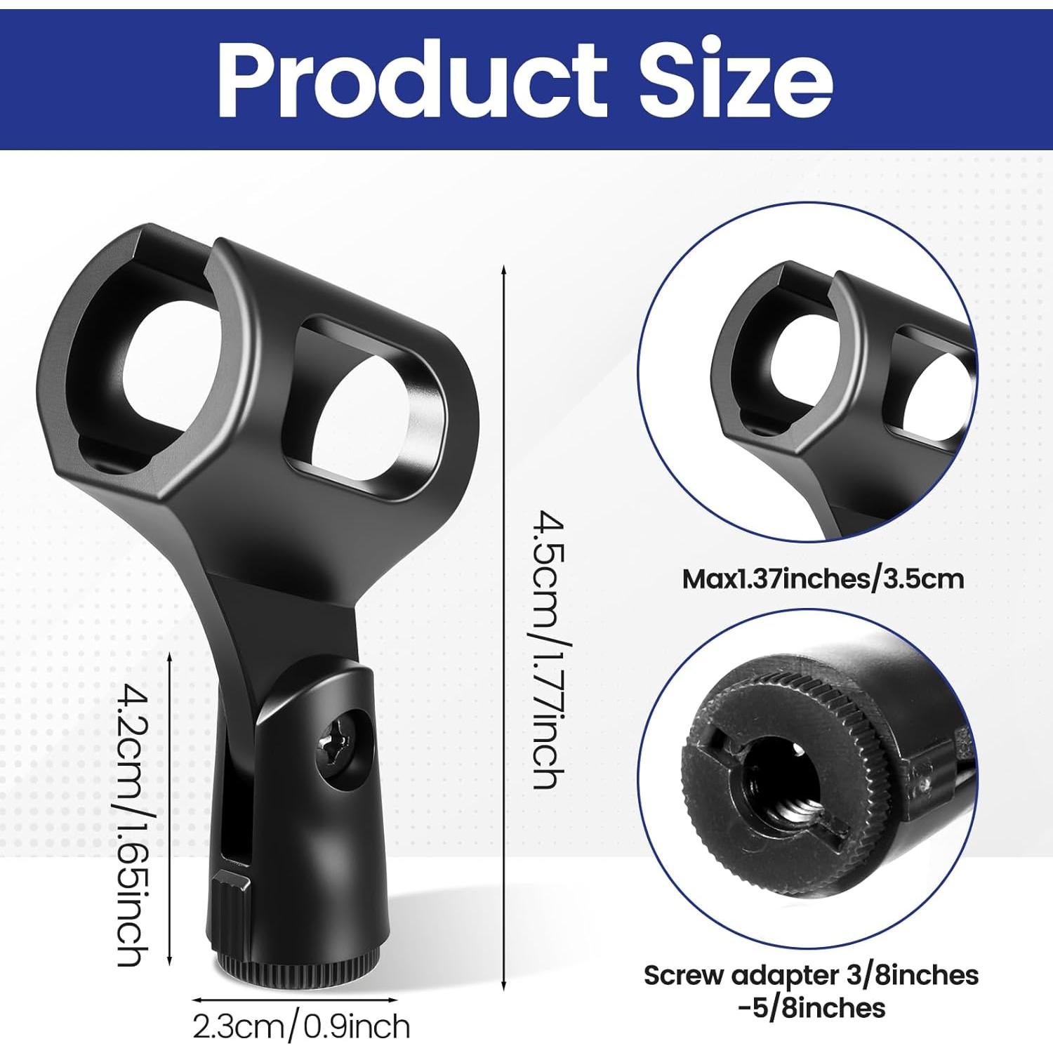 4 Clips de Micrófono Universal Ajustables ABS Negro 3/8"