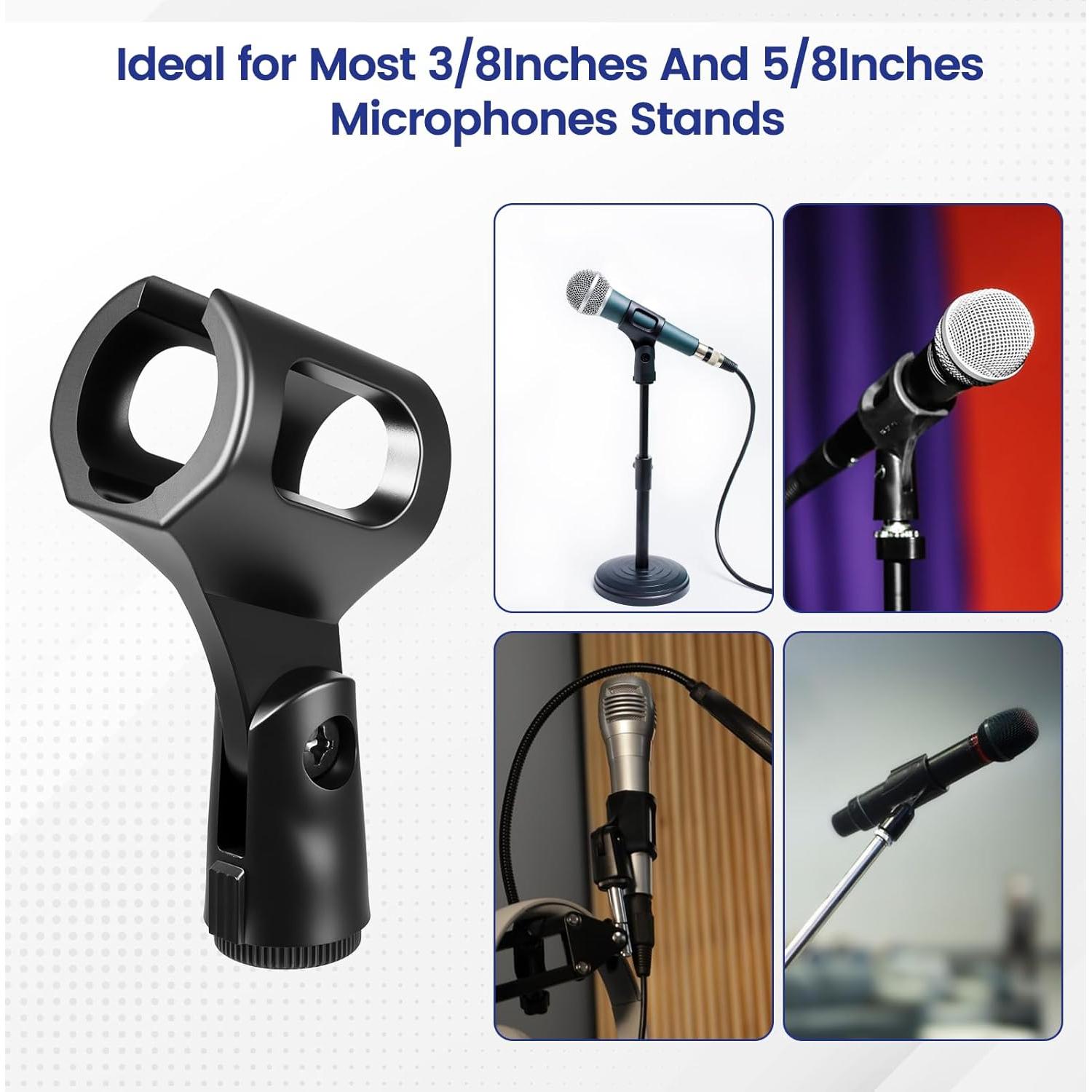 4 Clips de Micrófono Universal Ajustables ABS Negro 3/8"