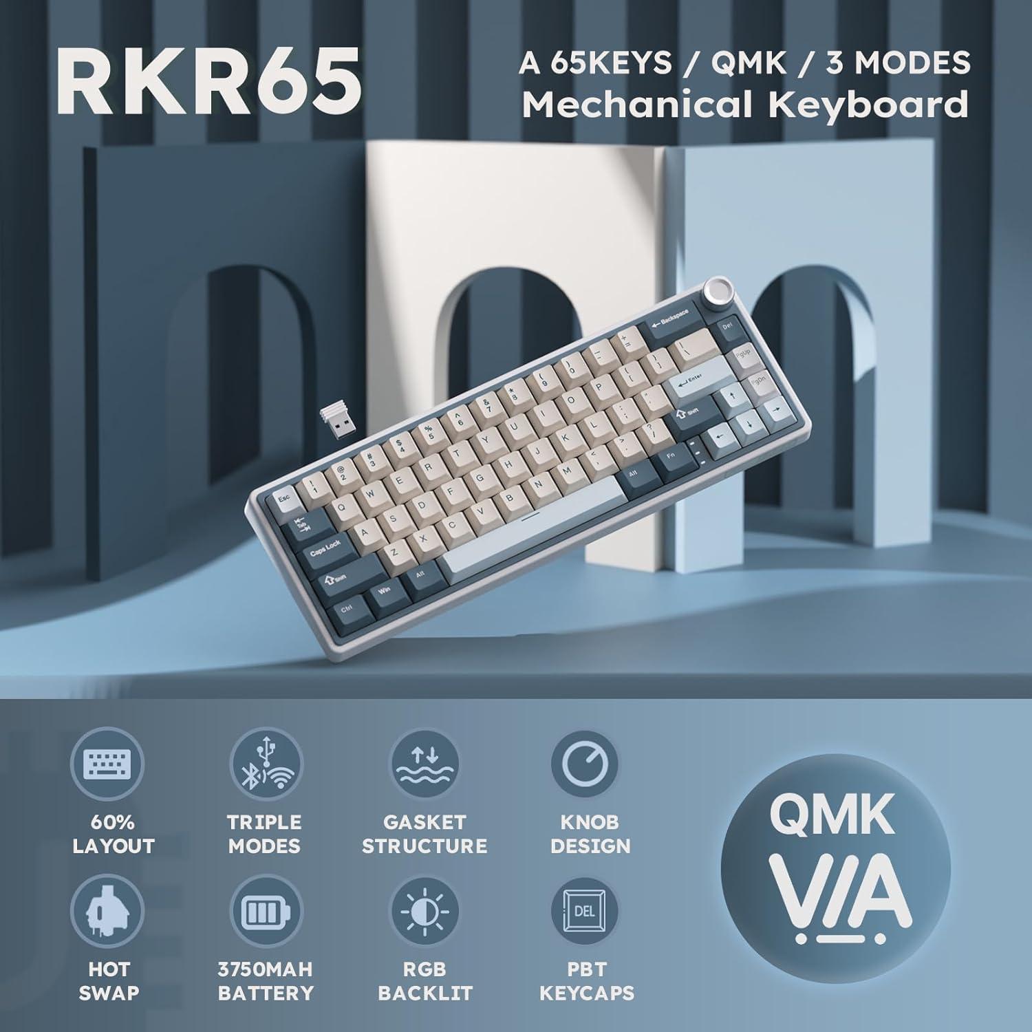 Teclado Mecánico RK Royal Kludge R65 Inalámbrico 60% Azul