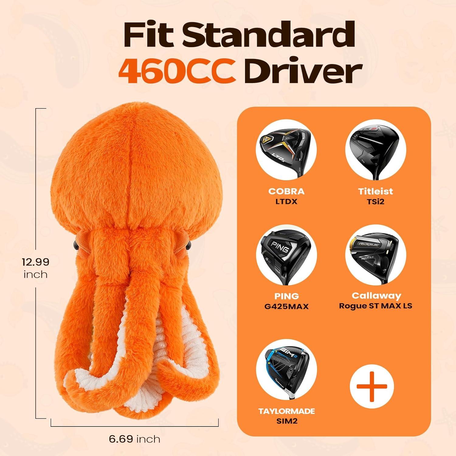 Cubierta de Driver de Golf mytag Pulpo Naranja de Peluche