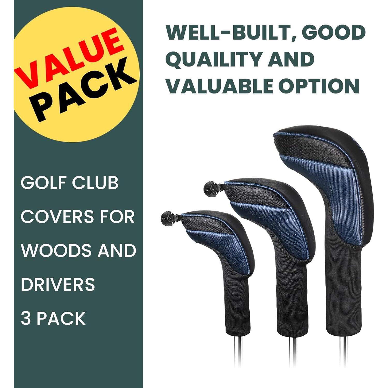 Fundas para Cabezas de Palos de Golf FINGER TEN GCCW2001 - Azul y Negro