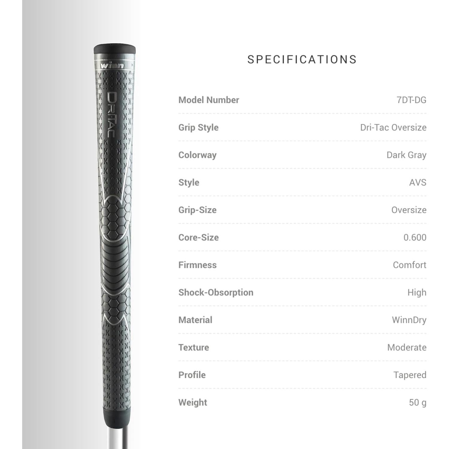 Grip de Golf Sobredimensionado Winn Dri-Tac Gris Oscuro