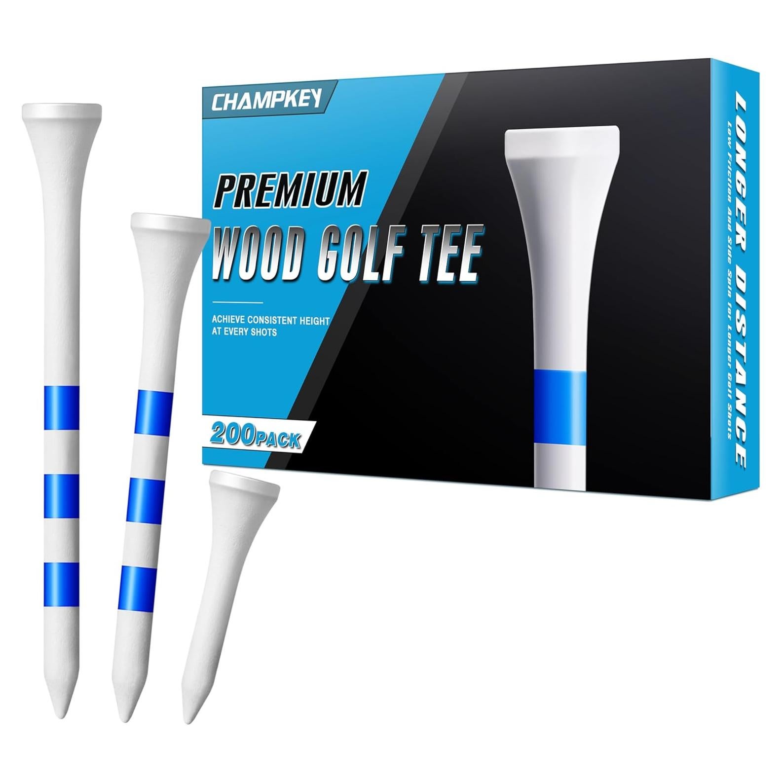 Tees de Golf de Madera CHAMPKEY - 200 Unidades, 3 Tamaños