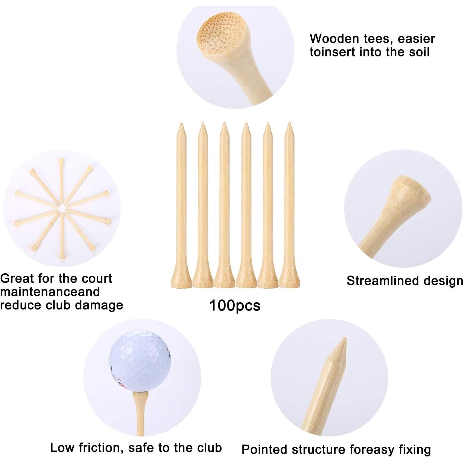 Tees de Golf de Bambú GFGL 100 Pcs 83 mm Biodegradables
