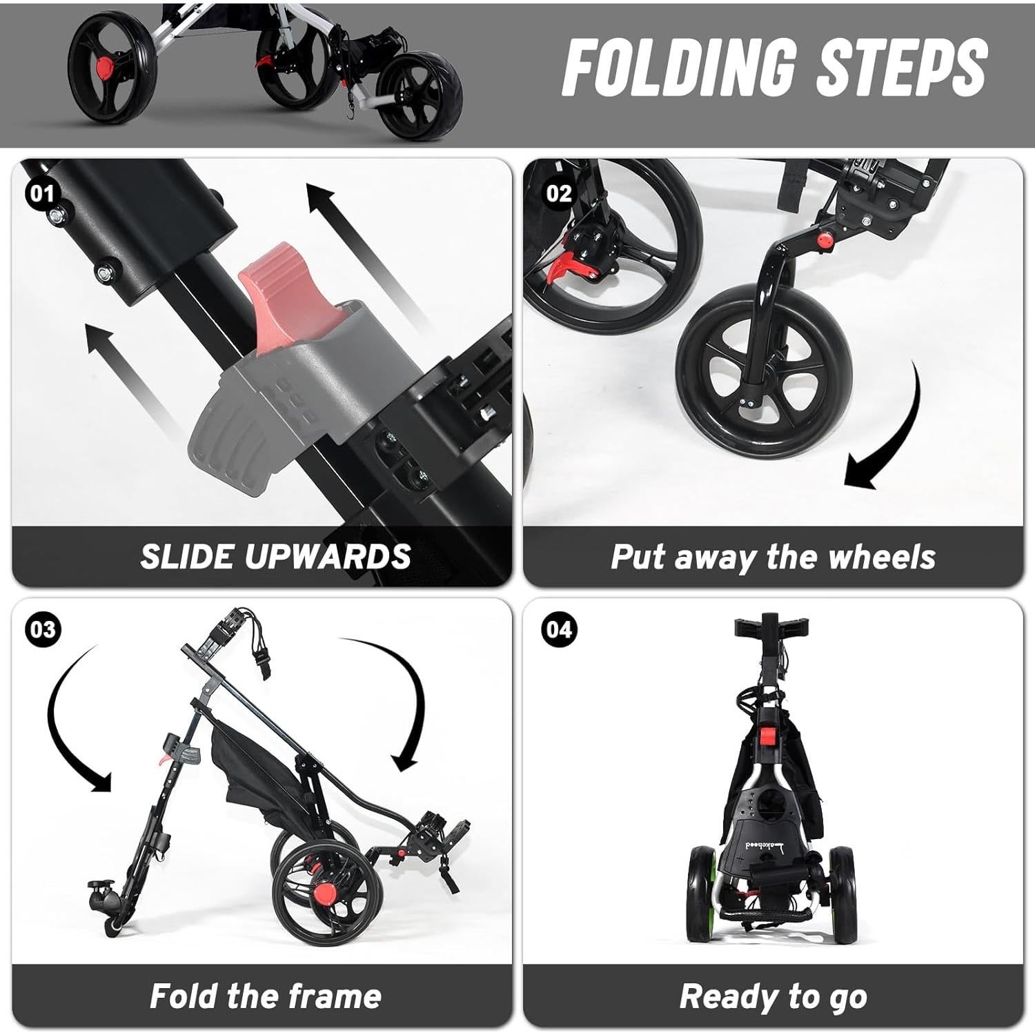 Carrito de Golf Lakehood 3 Ruedas Plegable Negro 7.03 kg