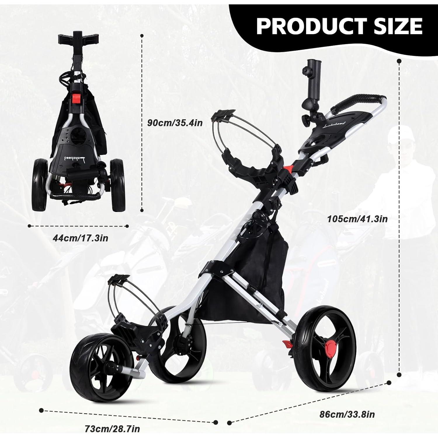 Carrito de Golf Lakehood 3 Ruedas Plegable Negro 7.03 kg