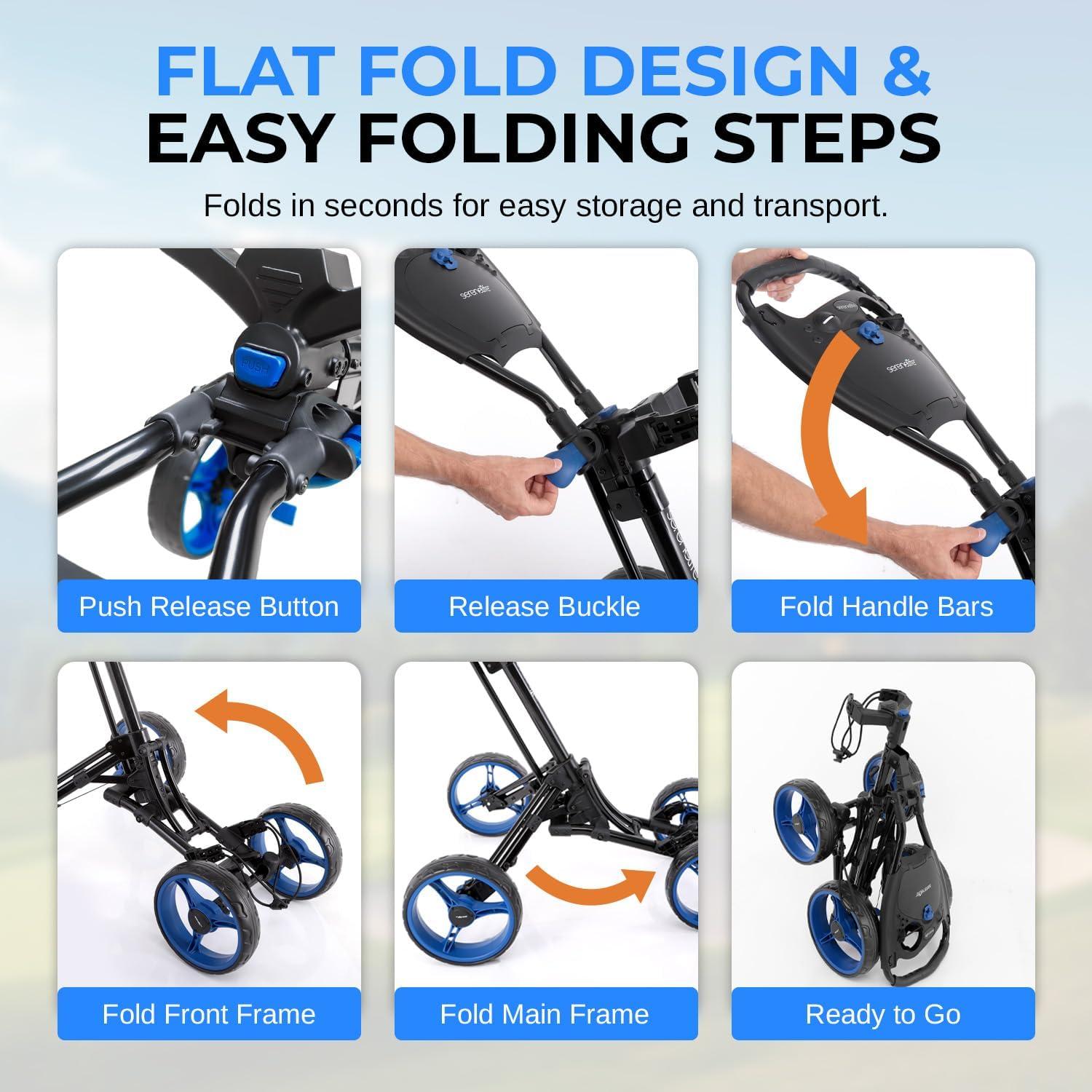 Carrito de Golf SereneLife SLGZ36.6 Plegable Aluminio 4 Ruedas