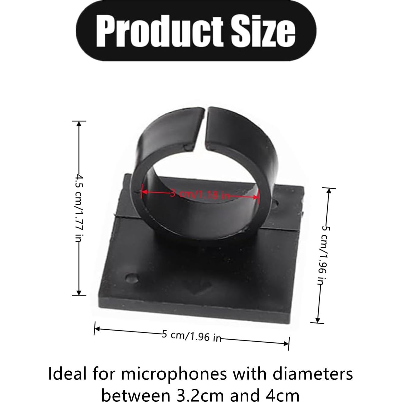 4 Clips de Soporte de Micrófono Adhesivos FUYUDA - Negro