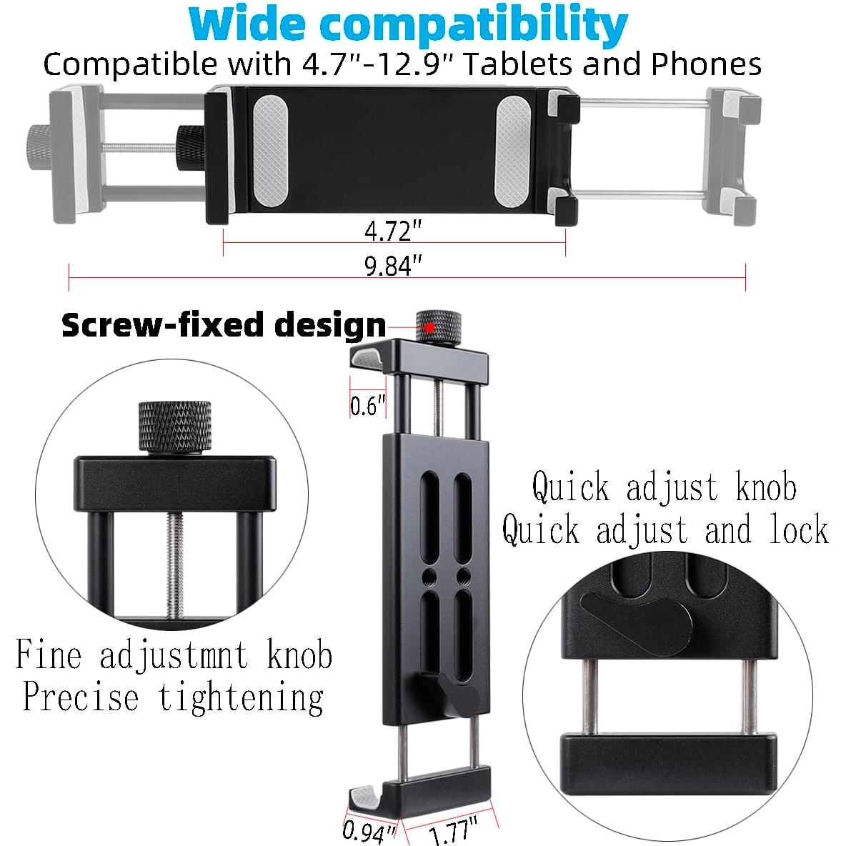 Soporte de Tableta de Aluminio para Micrófono 360° - iPad Pro, Galaxy Tabs