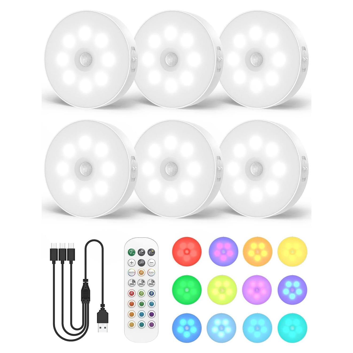 Luces LED RGB Goodea 6 Pack con control remoto y sensor