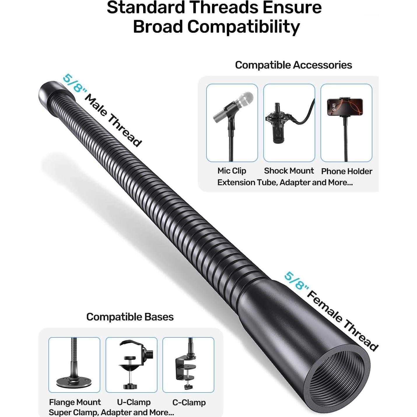 Gooseneck 33 cm Brazo Micrófono Universal Alta Resistencia