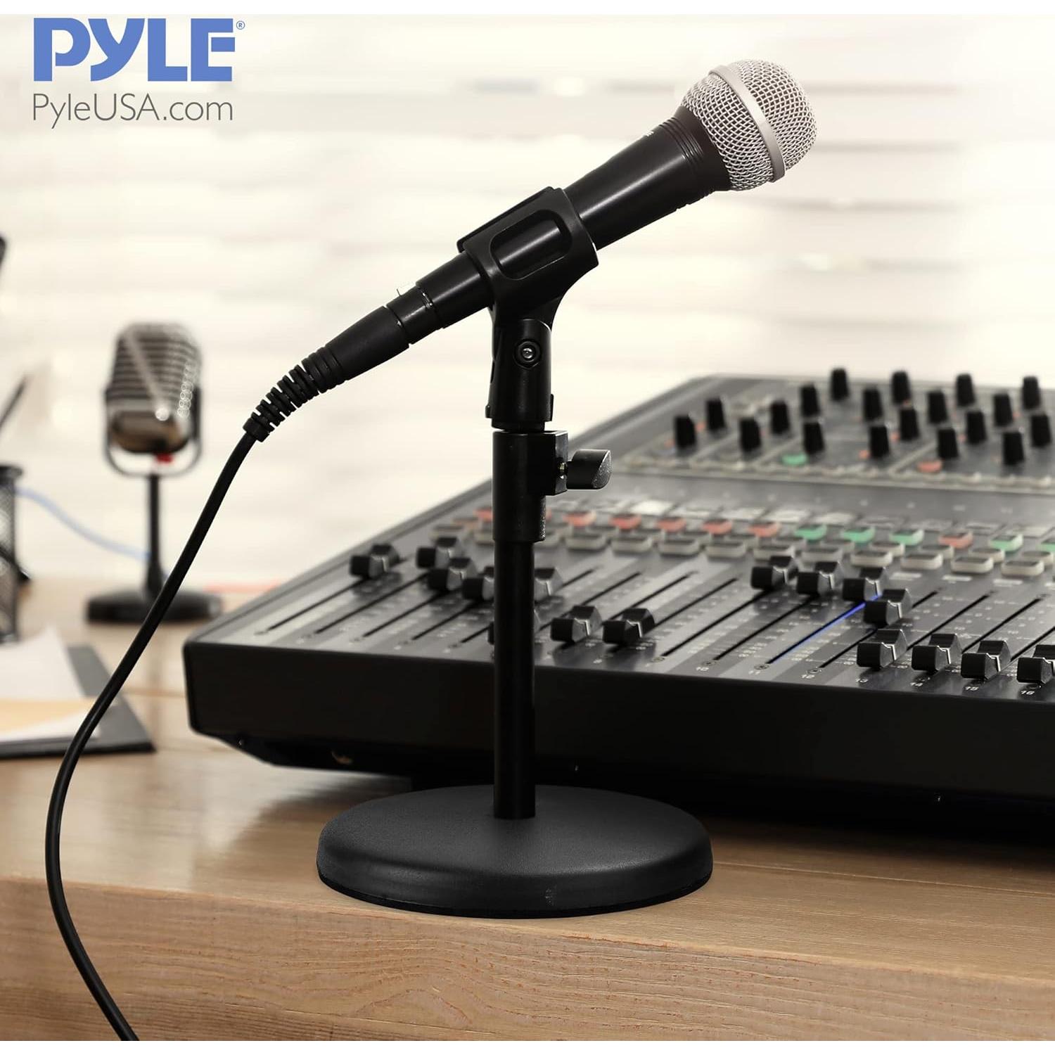 Soporte de Mesa Ajustable Pyle - Base Redonda Metal Negro