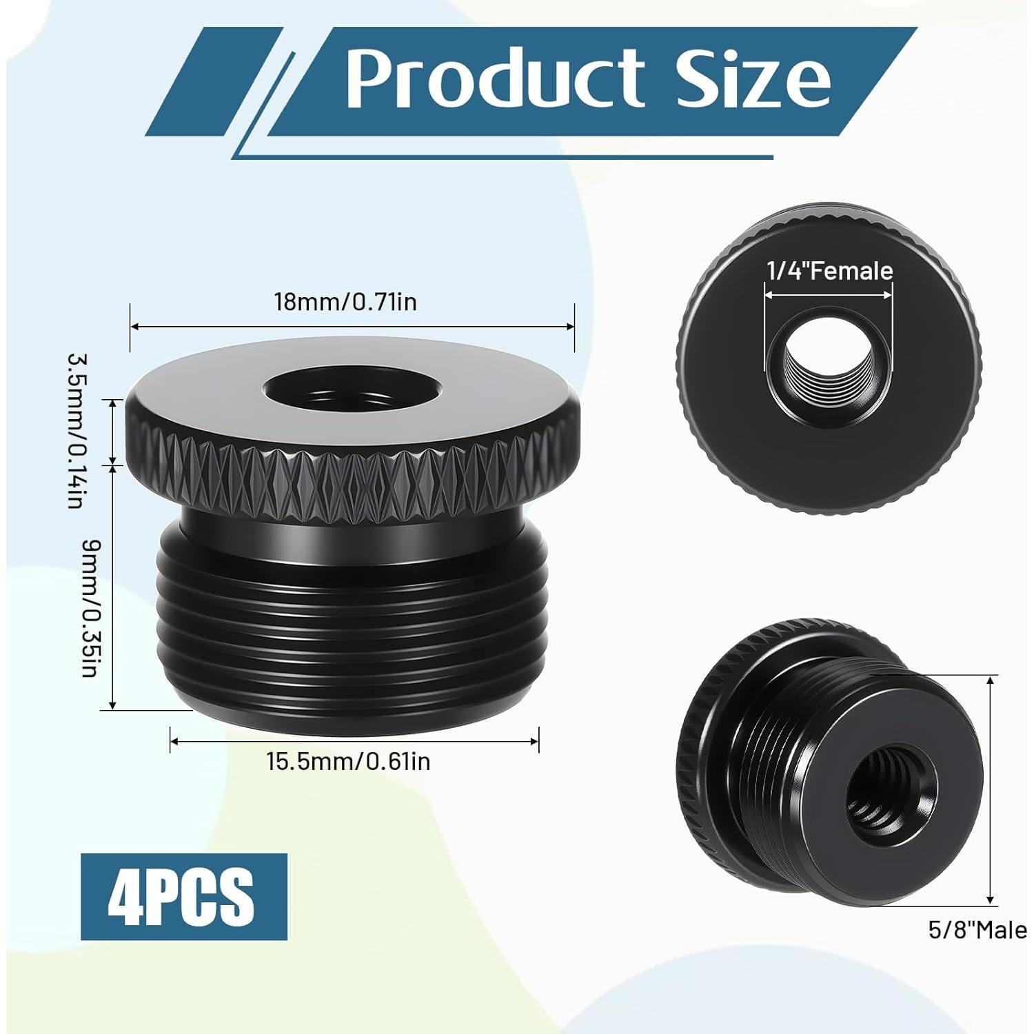 Juego de 4 adaptadores de micrófono Thinp 1/4 hembra a 5/8 macho