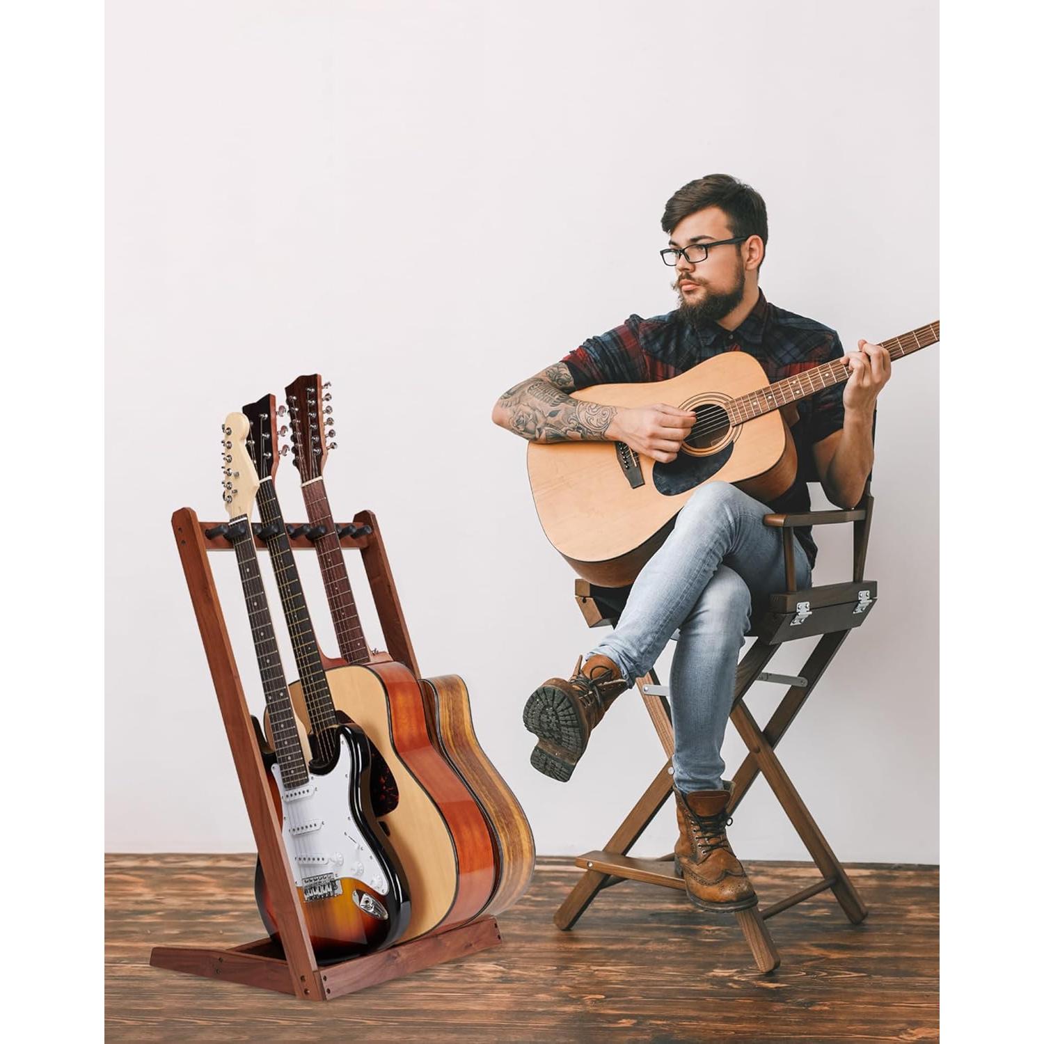 Soporte Múltiple para 5 Guitarras Musbeat de Madera de Nogal