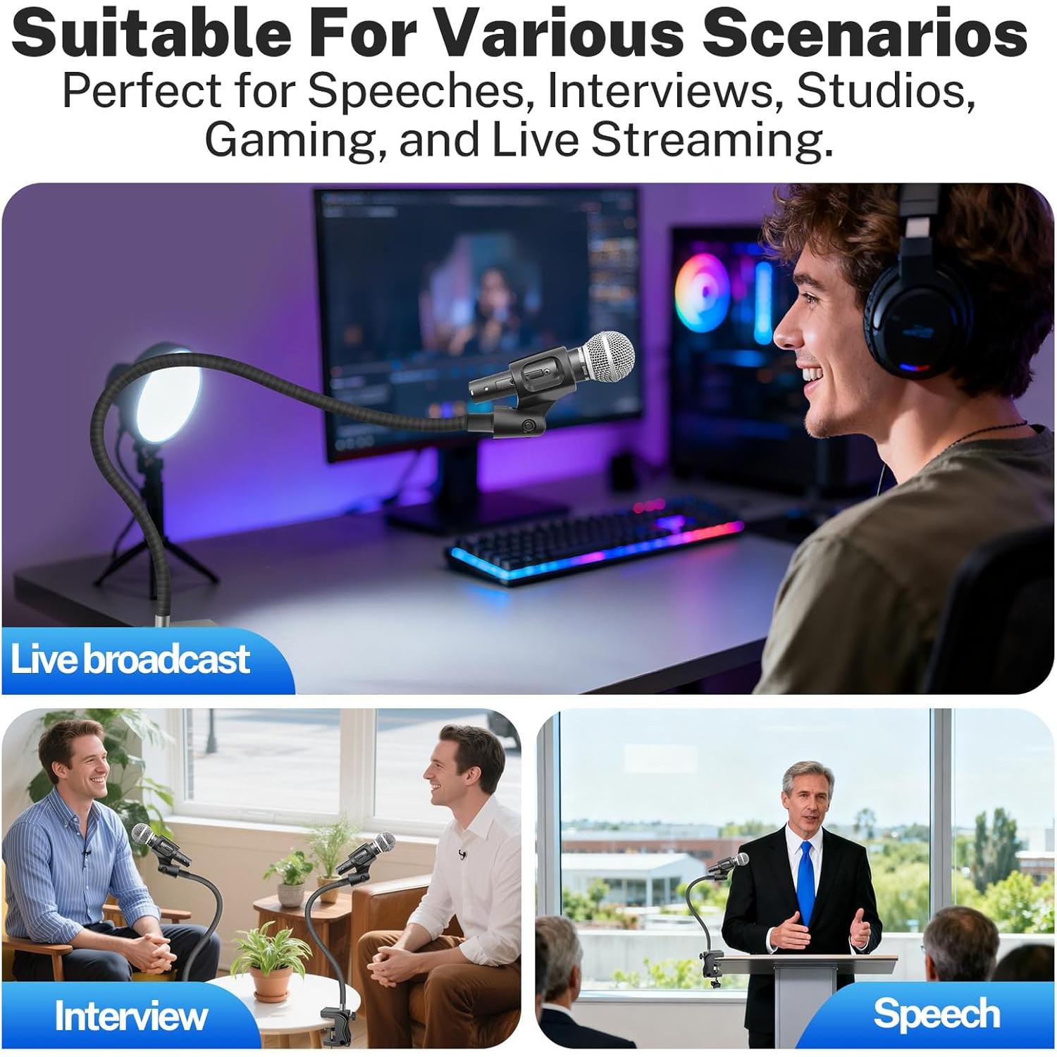 Soporte de Micrófono Flexible 20" Ajustable Negro