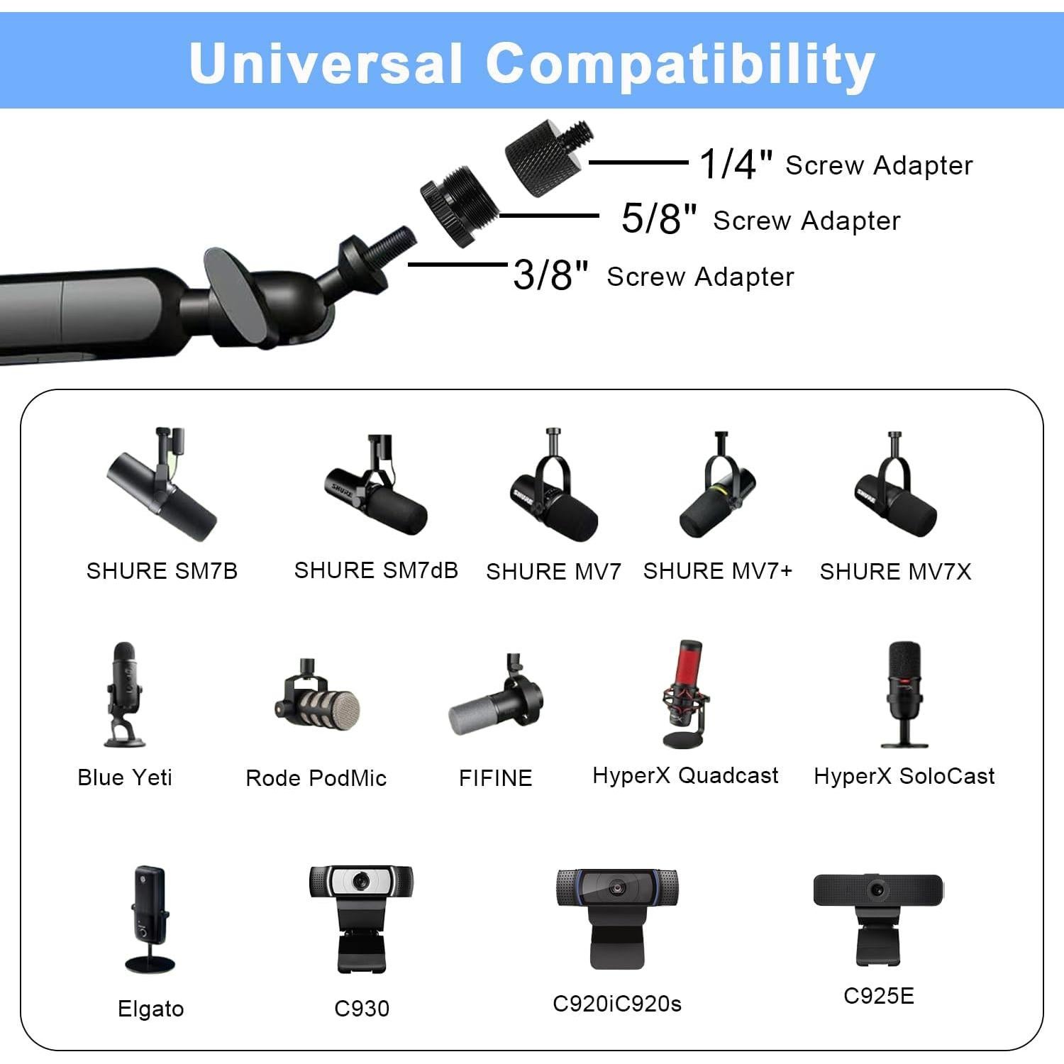 Brazo de Micrófono Ajustable Metal Premium 360° para Shure SM7B