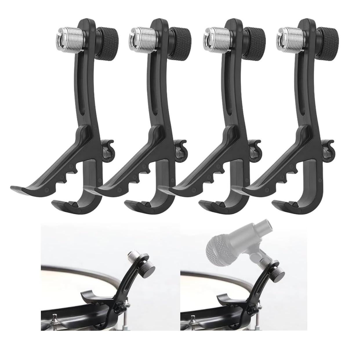 Clips de Micrófono para Batería - 4 Piezas Ajustables Negros