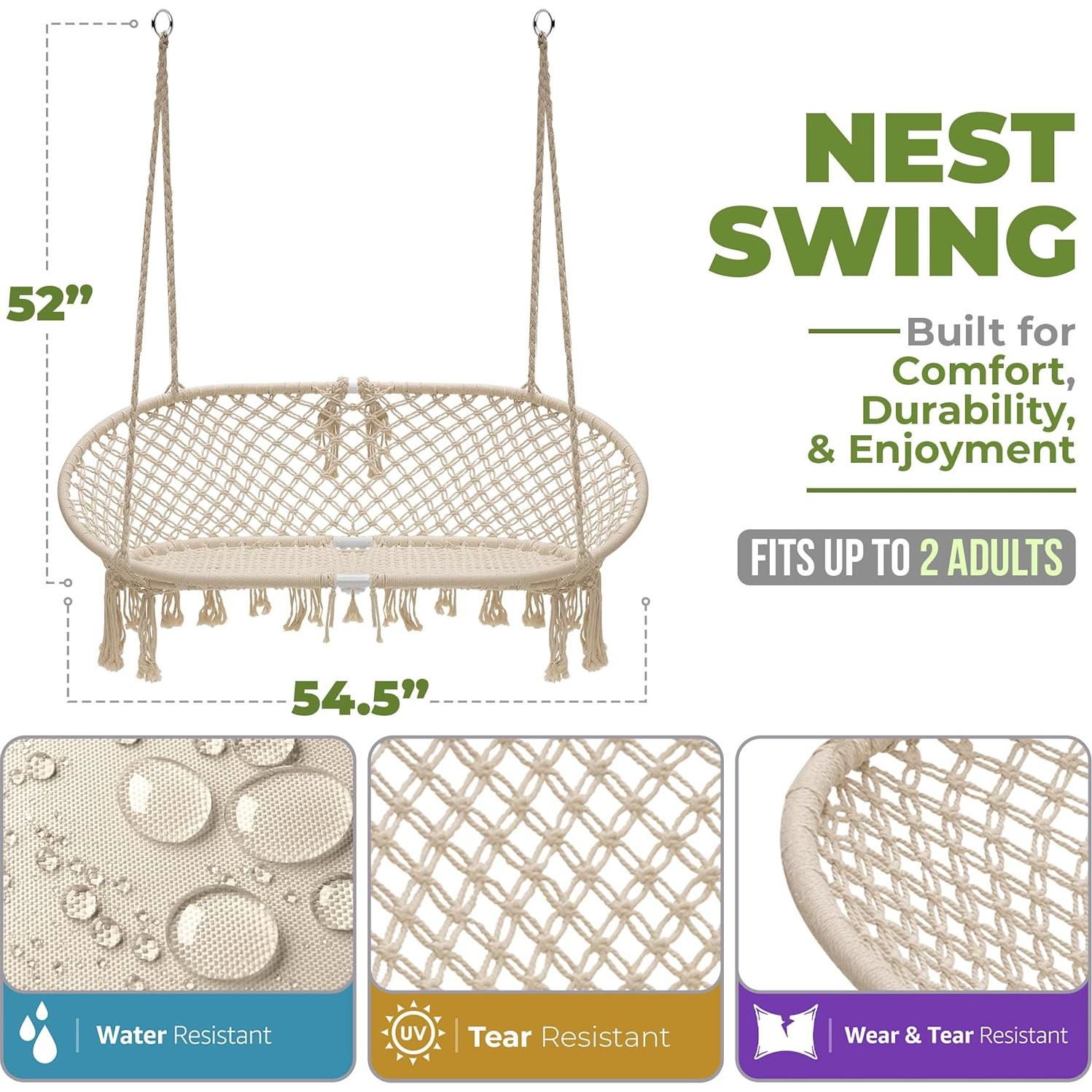 Silla Hamaca Sorbus Macramé Doble 204 kg 138x51 cm