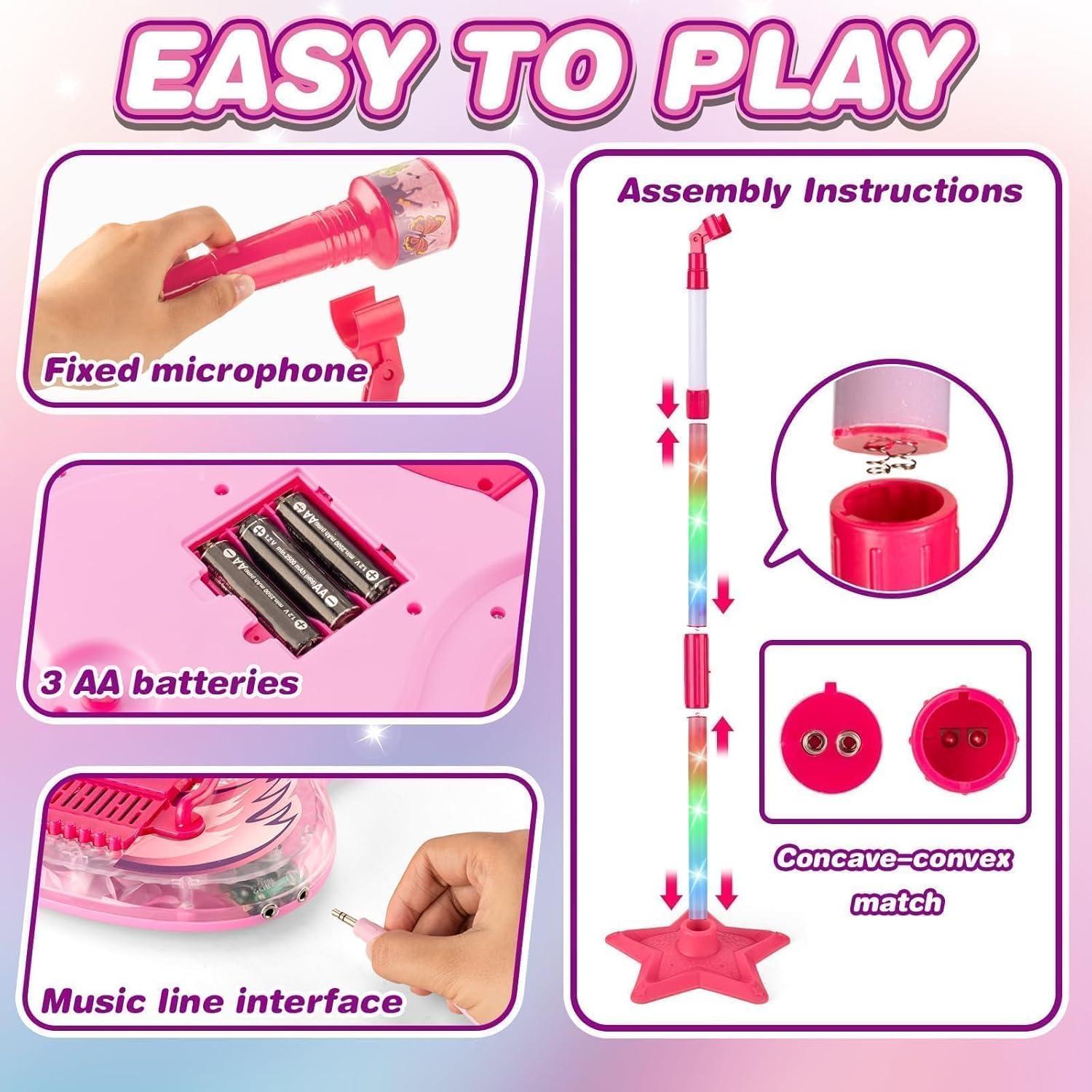 Juego de guitarra y micrófono MOEAWS para niños Rosa