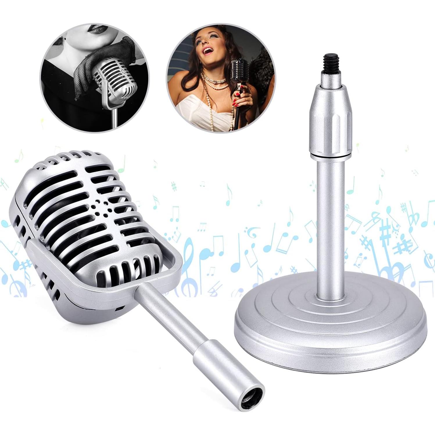 Micrófono de Escritorio Vintage Facmogu Plata con Soporte Ajustable