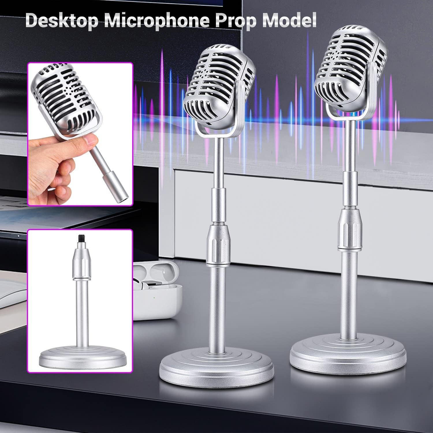 Micrófono de Escritorio Vintage Facmogu Plata con Soporte Ajustable