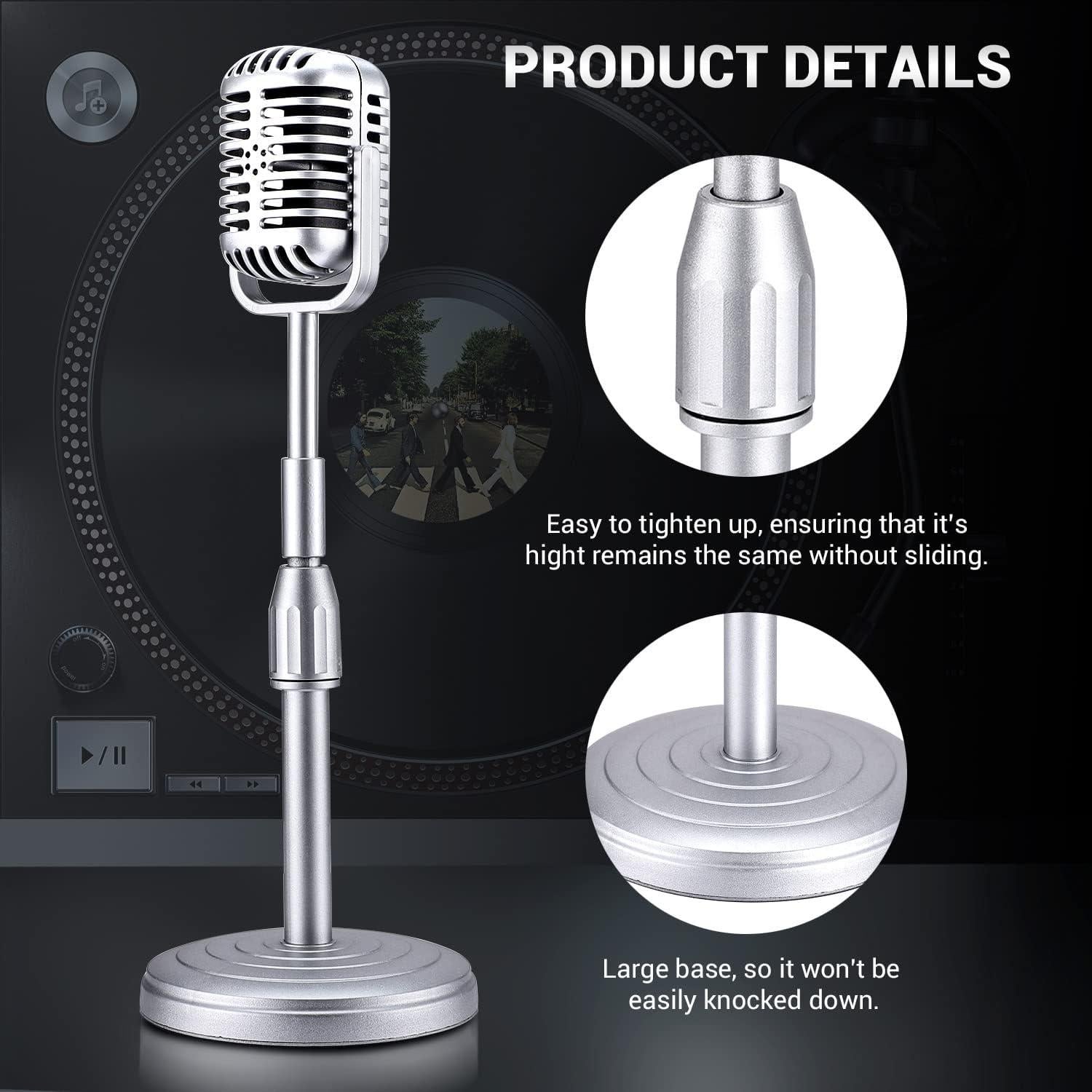 Micrófono de Escritorio Vintage Facmogu Plata con Soporte Ajustable