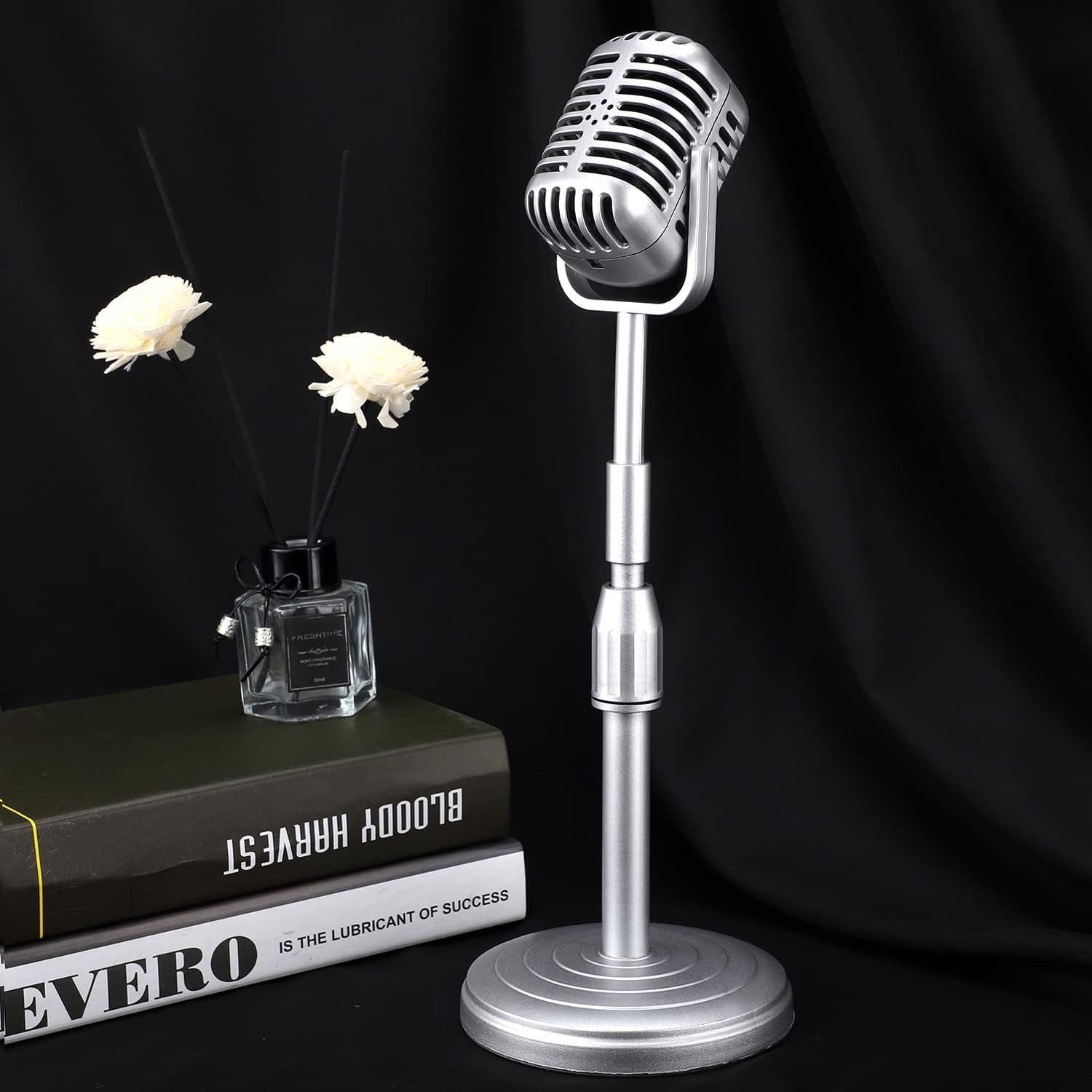 Micrófono de Escritorio Vintage Facmogu Plata con Soporte Ajustable