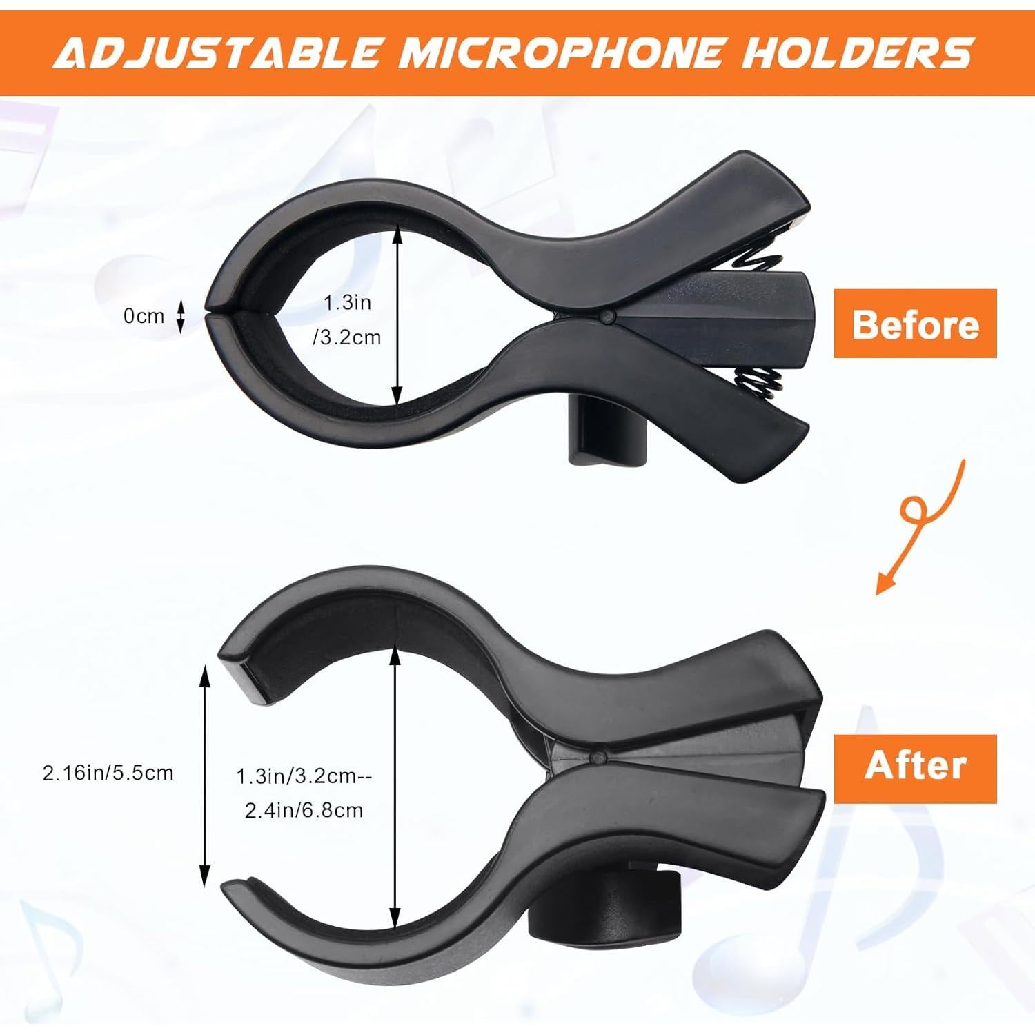 Clip de Soporte de Micrófono Ajustable 4 Piezas Negro