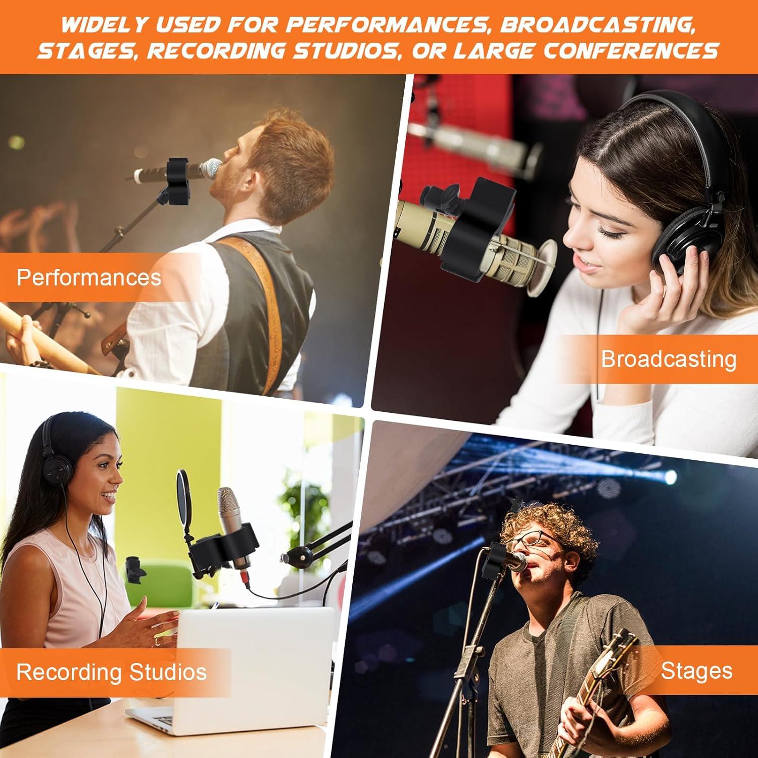 Clip de Soporte de Micrófono Ajustable 4 Piezas Negro