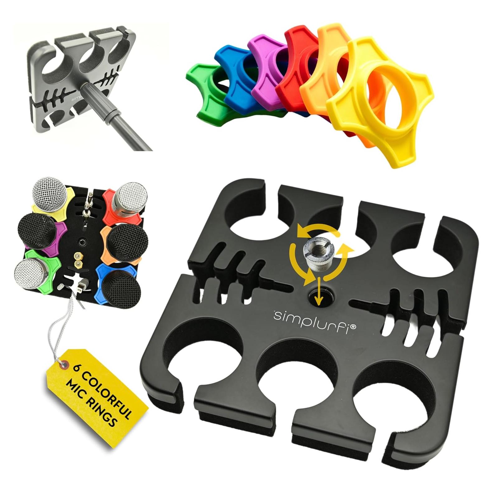 Soporte de Micrófono Múltiple Organizador de Cables 6 Micrófonos