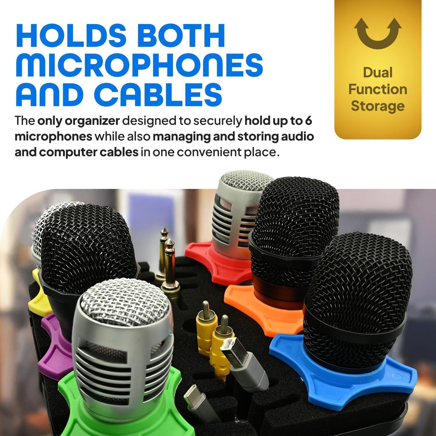 Soporte de Micrófono Múltiple Organizador de Cables 6 Micrófonos