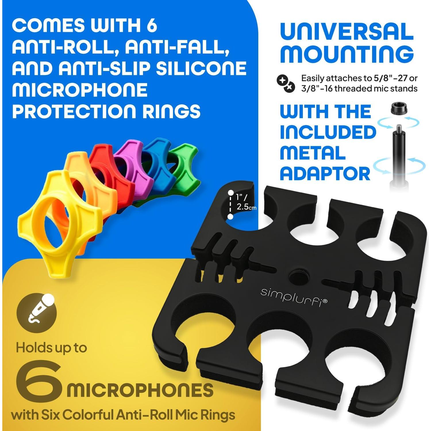 Soporte de Micrófono Múltiple Organizador de Cables 6 Micrófonos